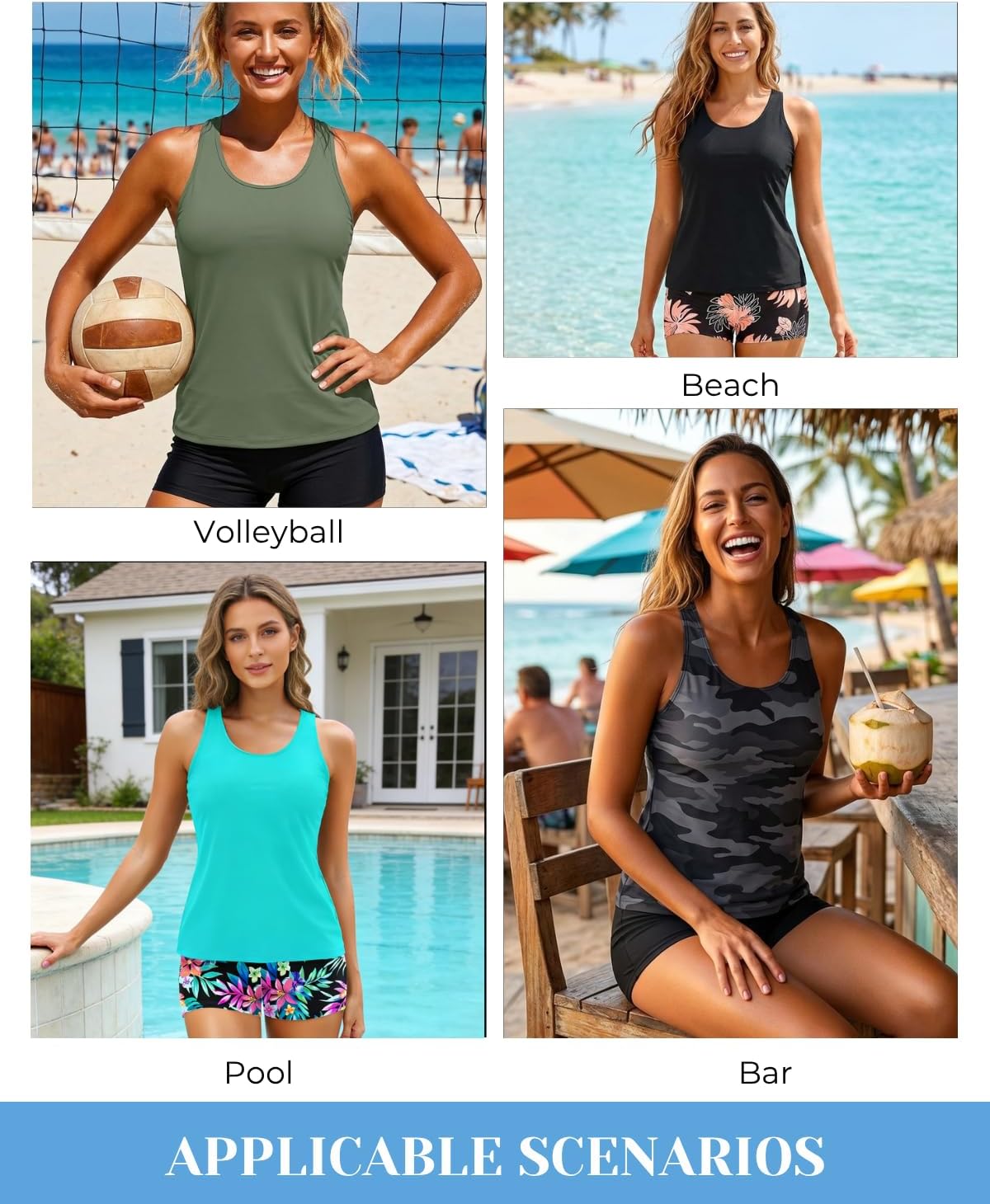 Yonique 3 Piece Tankini Swimsuits for Women Bathing Suits with Boy Shorts and Swim Tank Top Bra Modest Swimwear