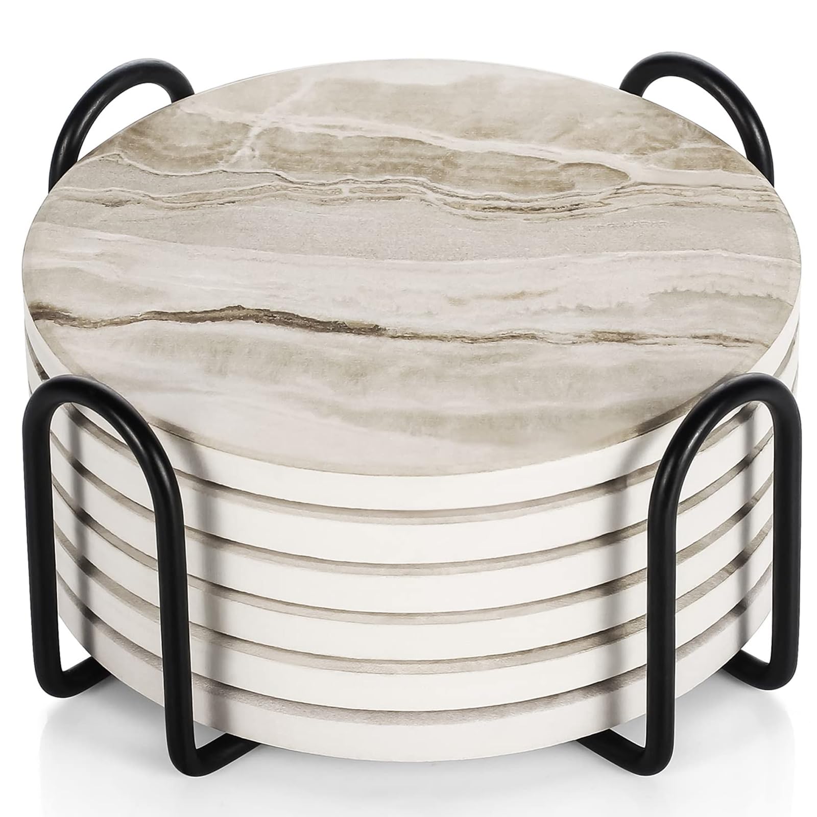 Eidoct Women's Marble Drink Coasters Set Of 6 - Style Ceramic Round Coaster, Coasters With Holder And Cork Base, Ceramic Coaster Suitable For All Kinds Of Cups, Gift, For Men Home Decor, 4 ''