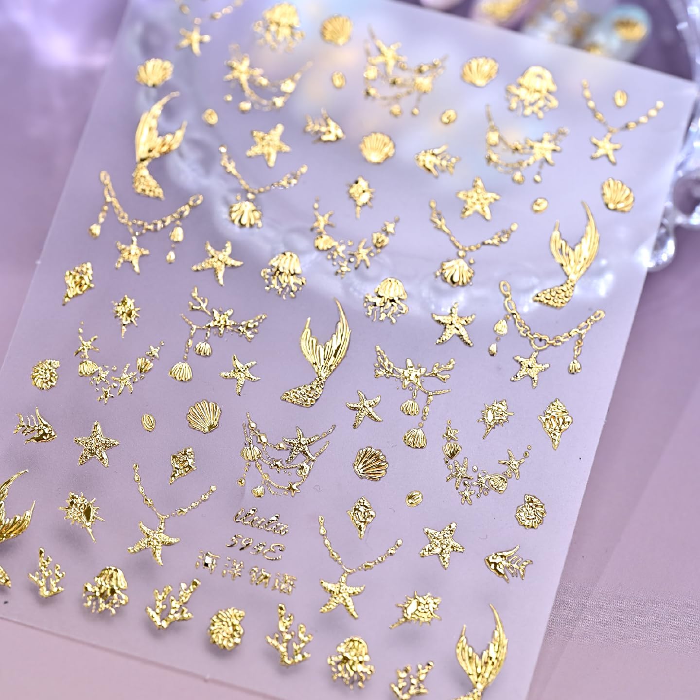 1 Sheet Summer Nail Art Stickers Decals Ocean Theme Nail Decals 5D Self-Adhesive Seashell Jellyfish Starfish Nail Design Gold Beach Conch Sea Animals Nail Supplies for Women Nail Art Decorations image 5