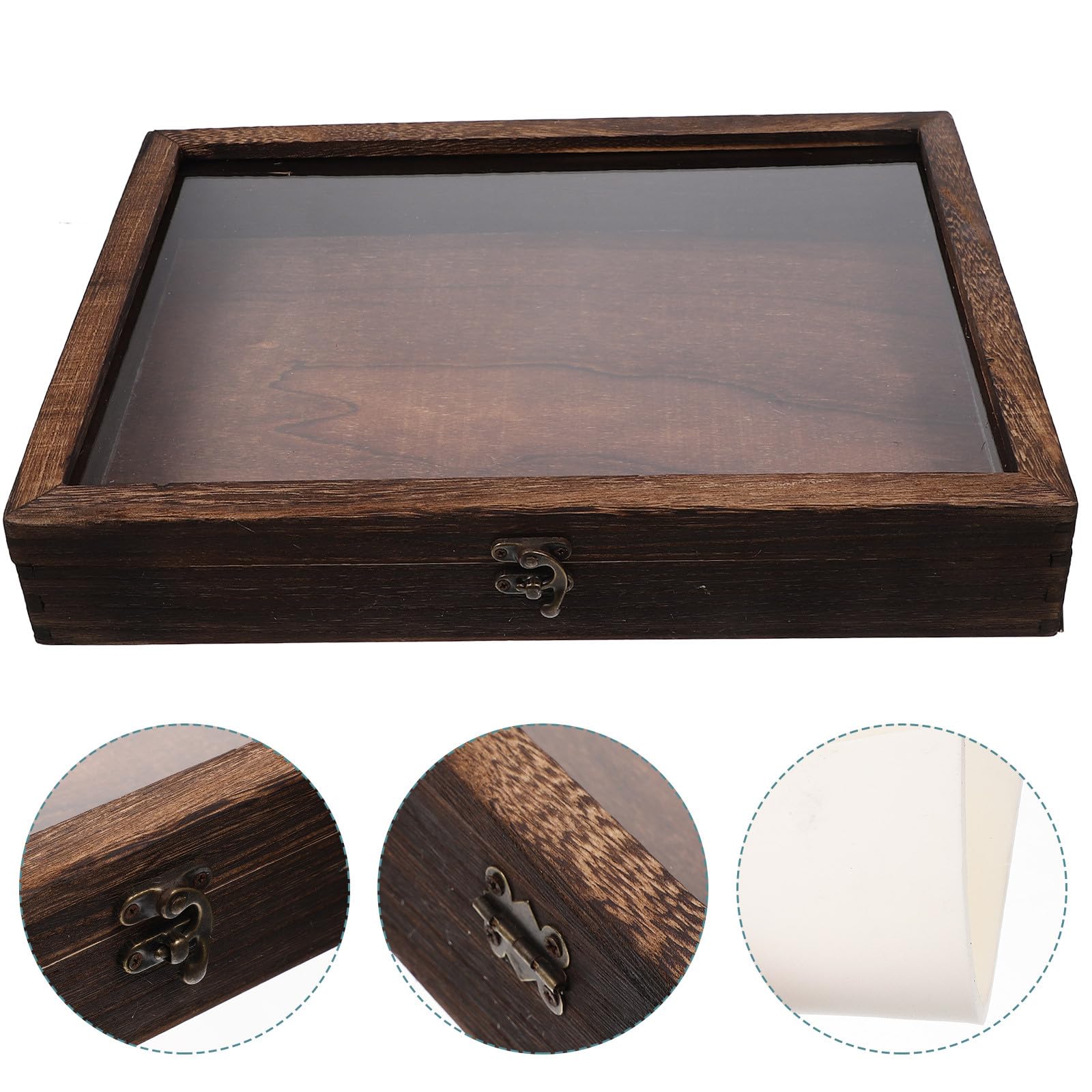 Vitrina de Madera Retro para Insectos y Colecciones Tapa Transparente y Cierre, Caja Compacta para Exhibición y Almacenaje de Muestras y Artesanías Estilo