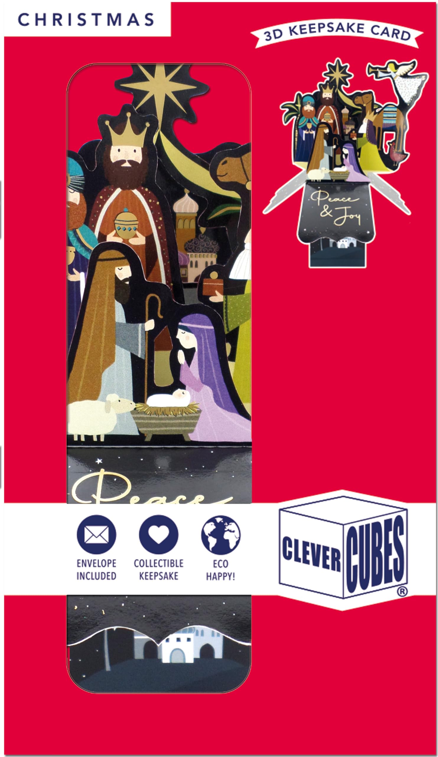 Clever Cubes Pop Up Nativity Peace & Joy Christmas Card 3D Xmas Card XCU001 - Image 2