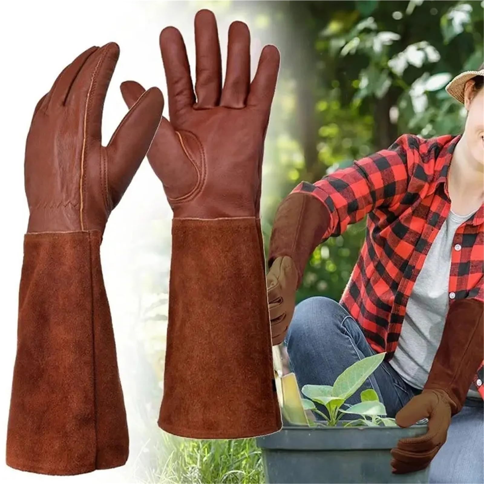 Guanti da lavoro di sicurezza for giardinaggio a tubo lungo potatura traspiranti in pelle protettivi industriali giardino per Magazzino Camionista(S)