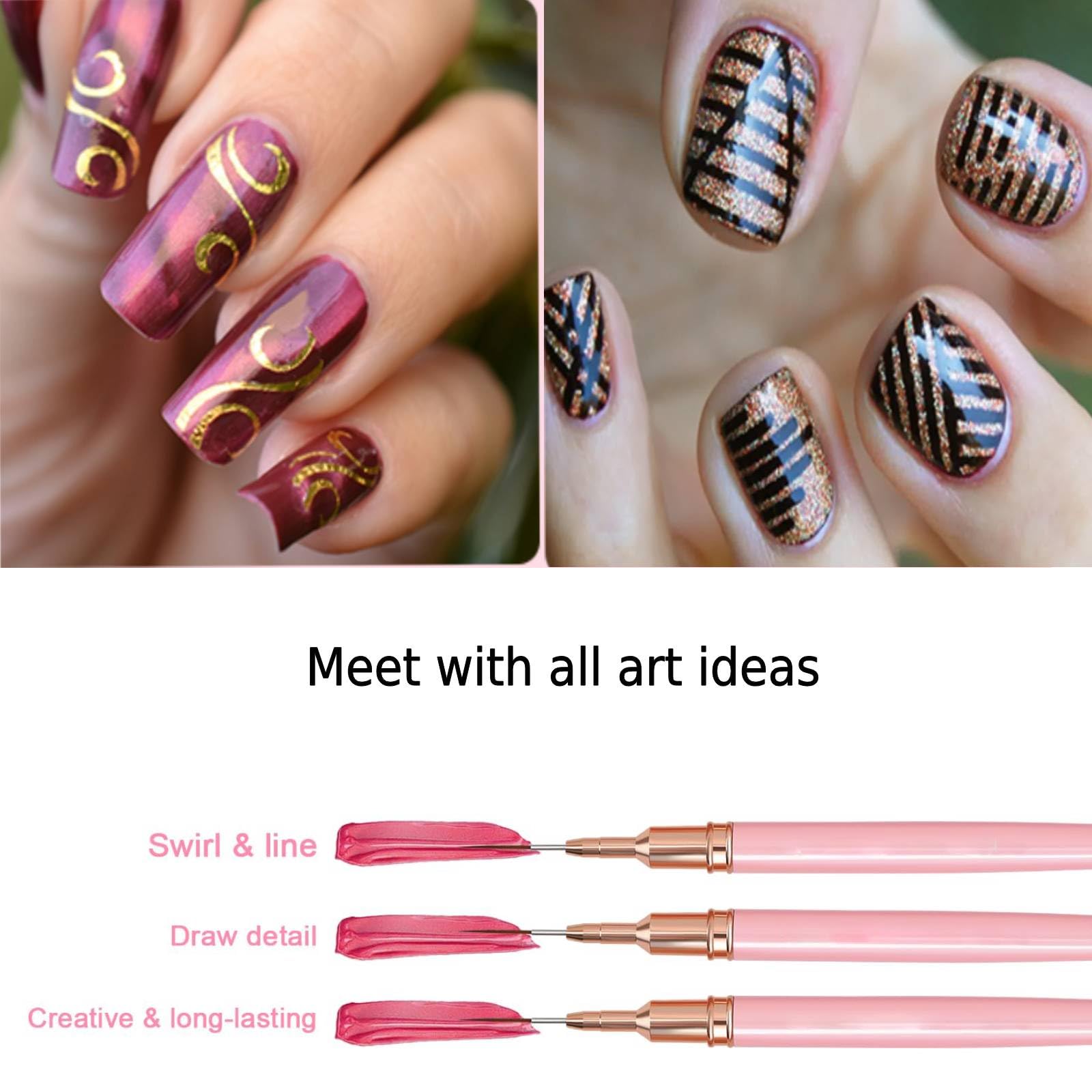 Pennelli Nail Art 5 Pezzi, Pennellino Unghie Gel 4/8/12/20/25mmmm, Pennello French Penna Pennellino Set, per Nail Art, per Linee Lunghe, Dettagli Sottili, Disegno Fine