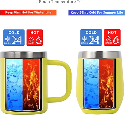 Miniatura 4 de SUNNYPLUS Taza aislada de 12 onzas y 12 onzas, taza de viaje de café con asa y tapa, vaso con popote y tapa, acero inoxidable de doble pared al