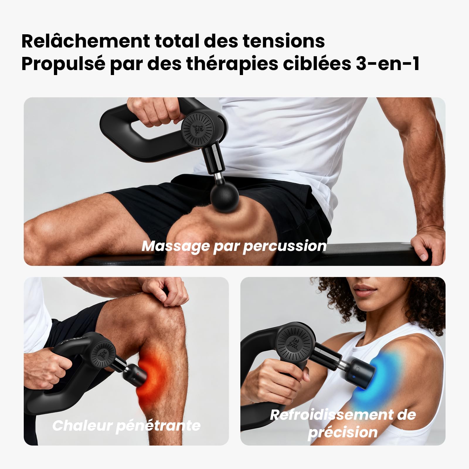 BOB AND BRAD D6 Pro Max+ Pistolet de Massage Musculaire avec Tête Chaude et Froide, Amplitude de 16 mm, Massage Gun pour Soulager Douleurs et Raideurs Musculaires, Tissus Profonds