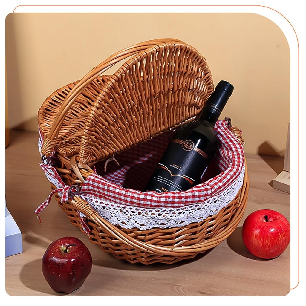 Cestino da picnic in vimini con coperchio pieghevole e manico, cestino da picnic di grande capacità per vacanze al mare, robusto corpo in tessuto con fodera lavabile per Pasqua, festa della
