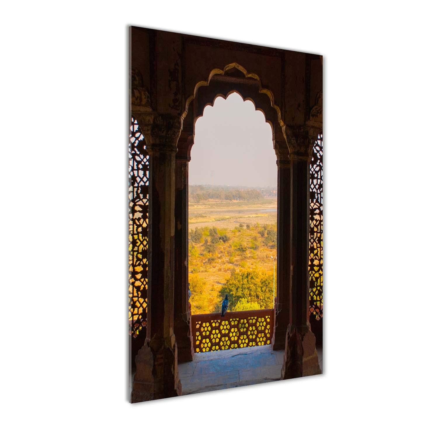 Impression sur verre 60x120 cm panoramique Fort Agra Inde jaune