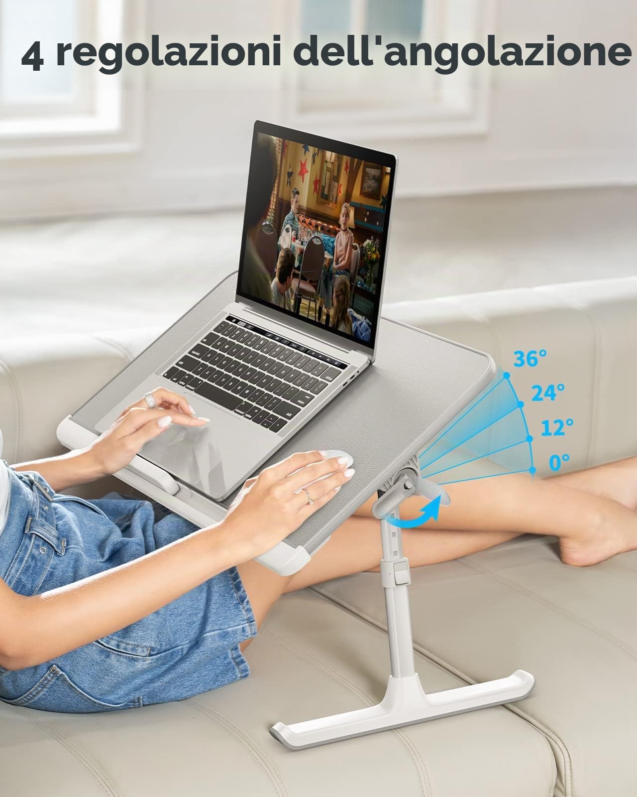 SAIJITavolino Regolabile per Laptop, Pieghevole e Portatile, Cassetti per Oggetti, PVC Pelle
