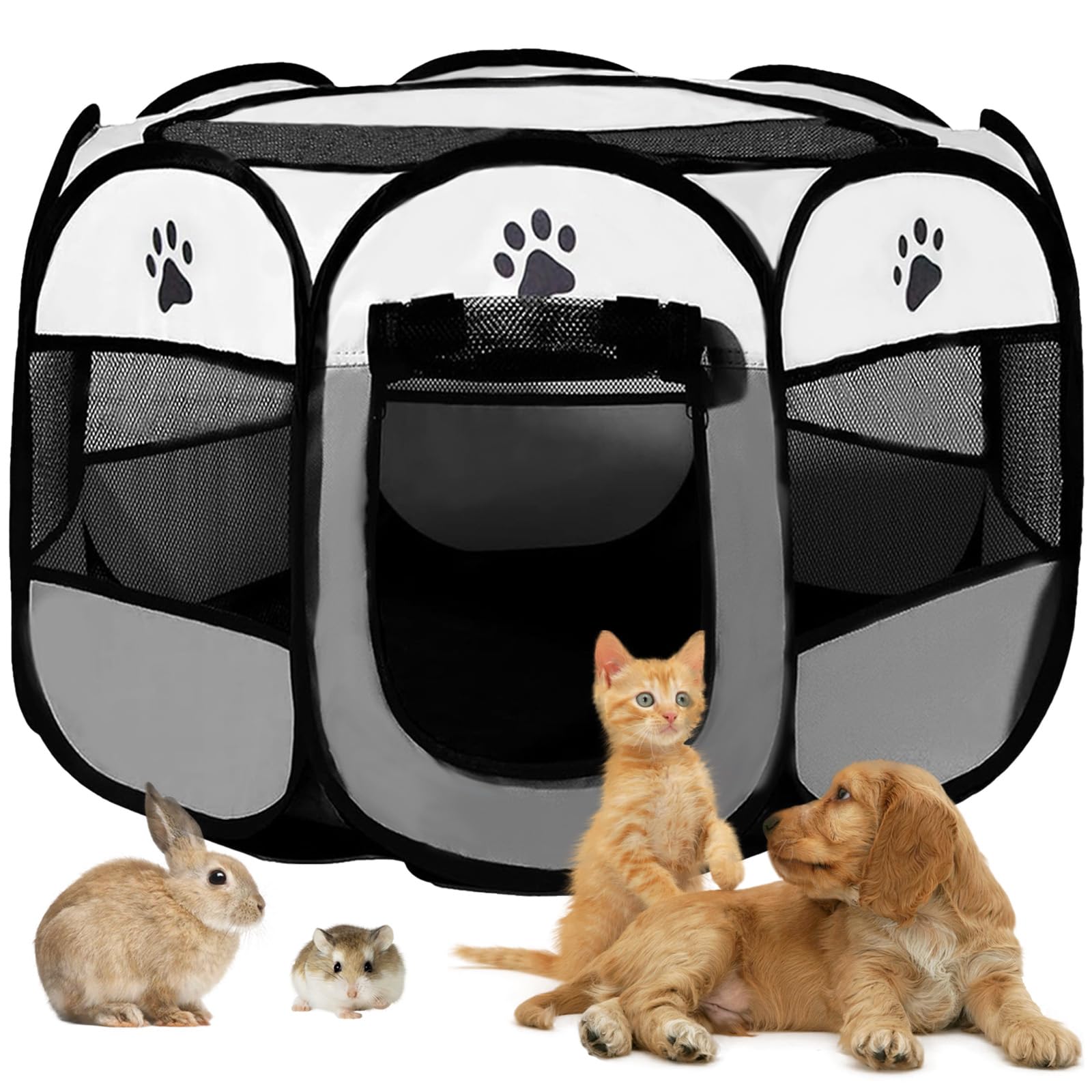 Caño para Cachorros, 114 x 114 x 59 cm, Parque para Perros pequeños, para Interior y Exterior, Color Gris