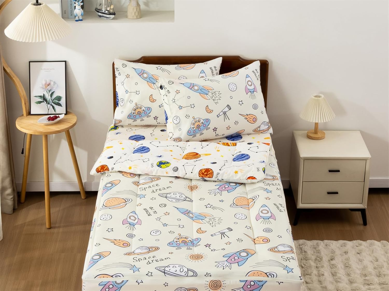 Aimuan Kids Space Zippered Comforter Set - Rocket Zipper Bedding for Boys Aliens UFO Theme, Twin