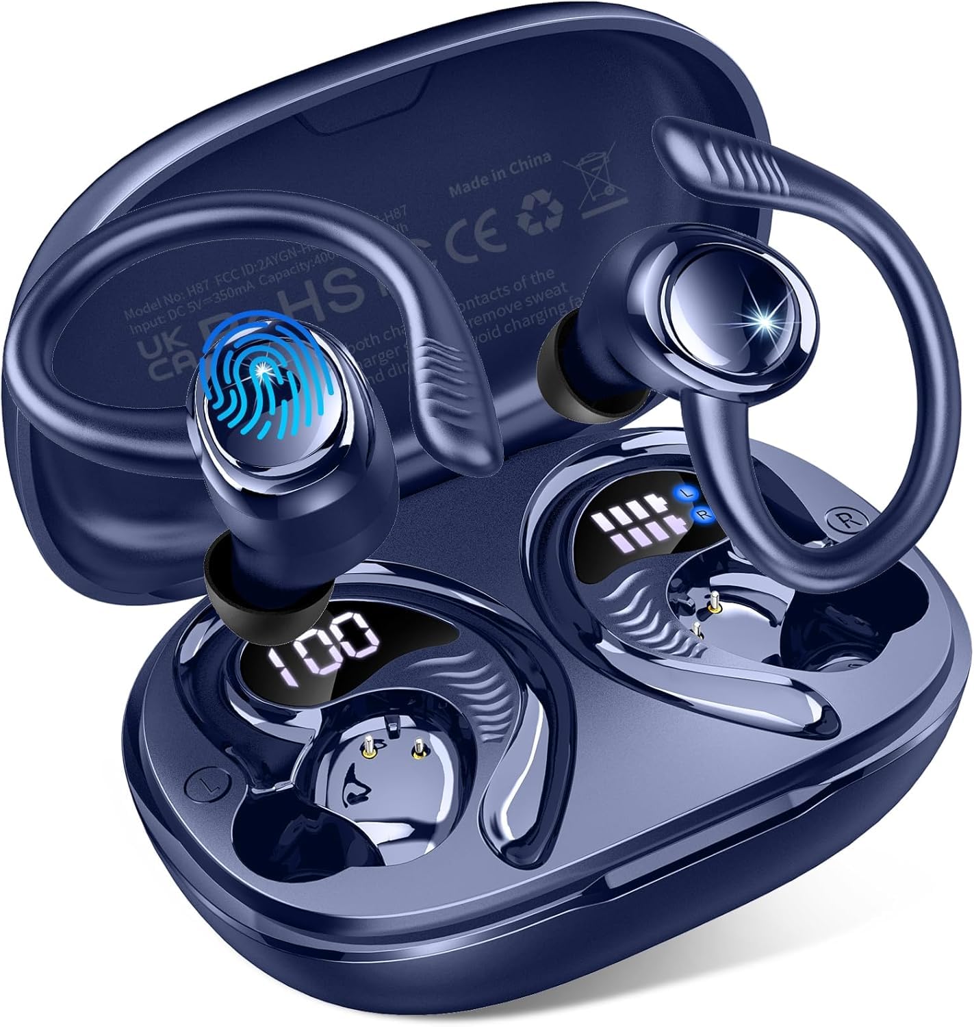 Auriculares Inalámbricos Bluetooth Deportivos, 60H Auriculares Bluetooth 5.4 con HiFi Estéreo, 4 ENC Mics, 2026 Cascos Inalambricos con Cancelación RuidoI/IP7 Impermeable/Azul Auriculares para Correr