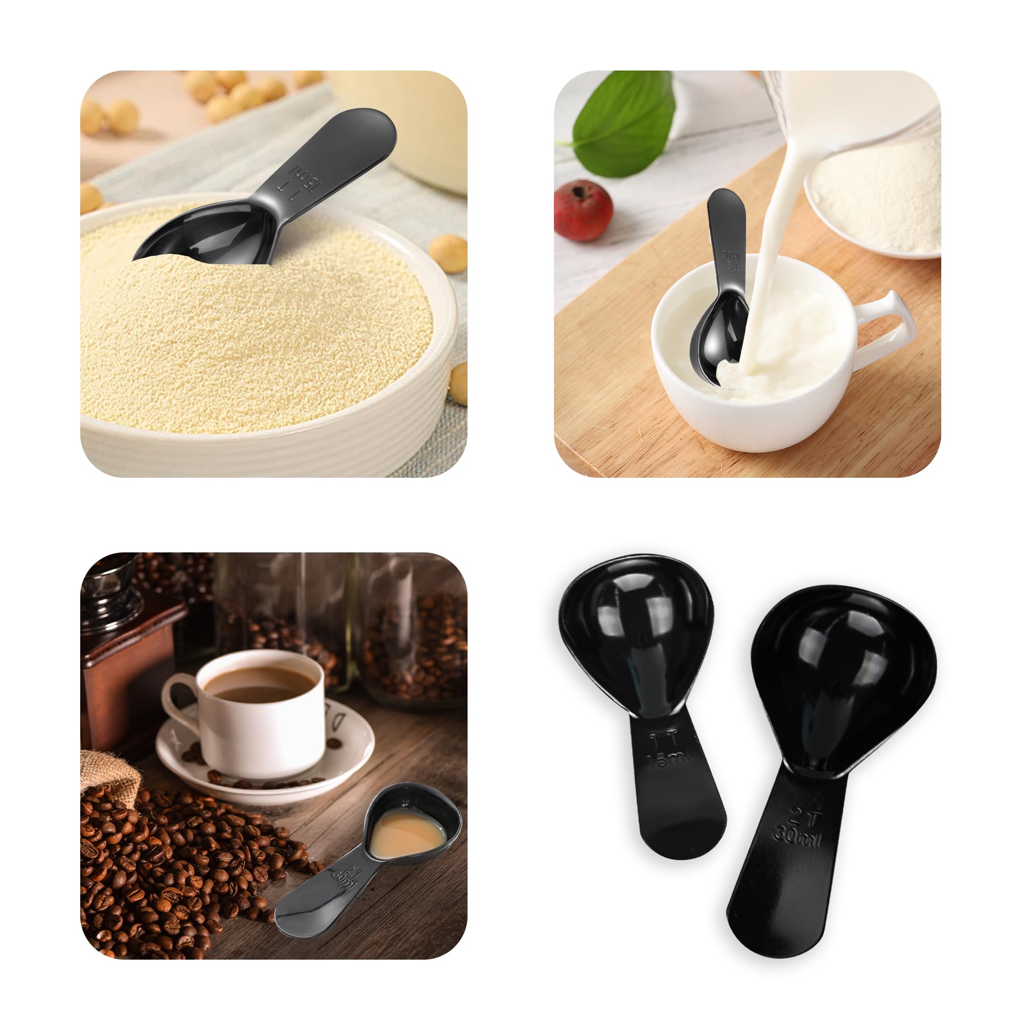Juego de 2 cucharas de café, cucharas medidoras con escala de 15 ml (1 cucharada) y 30 ml (2 cucharadas), cucharas de café de acero inoxidable para té, grano de café, leche en polvo, color