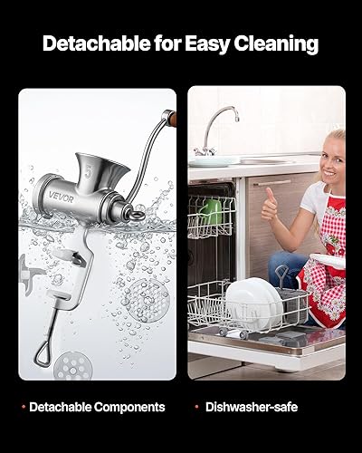 Miniatura 16 de VEVOR Picadora de carne manual de acero inoxidable 304, accionada a mano, máquina multifuncional de salchichas, máquina de café en polvo