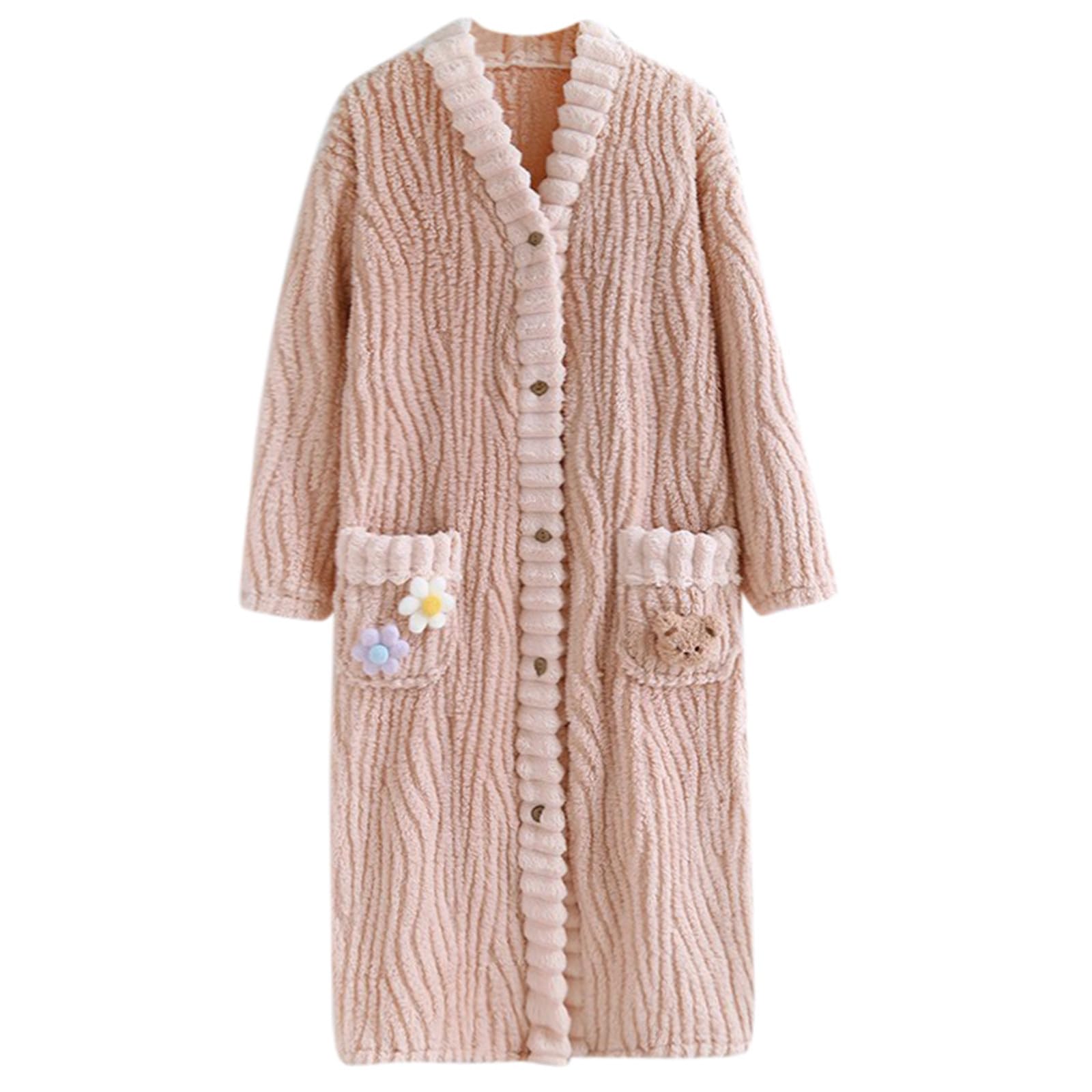 Generisch Morbido accappatoio in pile stile kimono con collo sciallato per un comfort accogliente e calore in inverno
