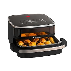 Moulinex Freidora de Aire Easy Fry XL Surface, 2200 W, Doble Resistencia, Cocción Uniforme, Cesta Ancha, 10 Programas Automáticos, Horno para Pizzas, Diseño Compacto, Ventana de Visualización, AL4018