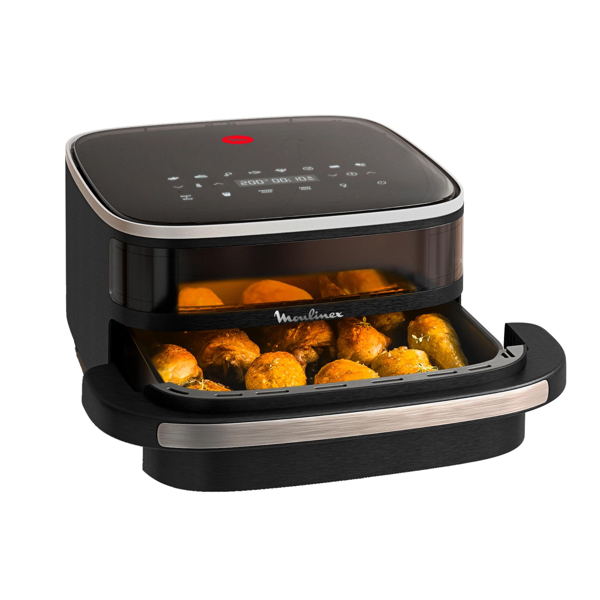 Moulinex Freidora de Aire Easy Fry XL Surface, 2200 W, Doble Resistencia, Cocción Uniforme, Cesta Ancha, 10 Programas Automáticos, Horno para Pizzas, Diseño Compacto, Ventana de Visualización, AL4018