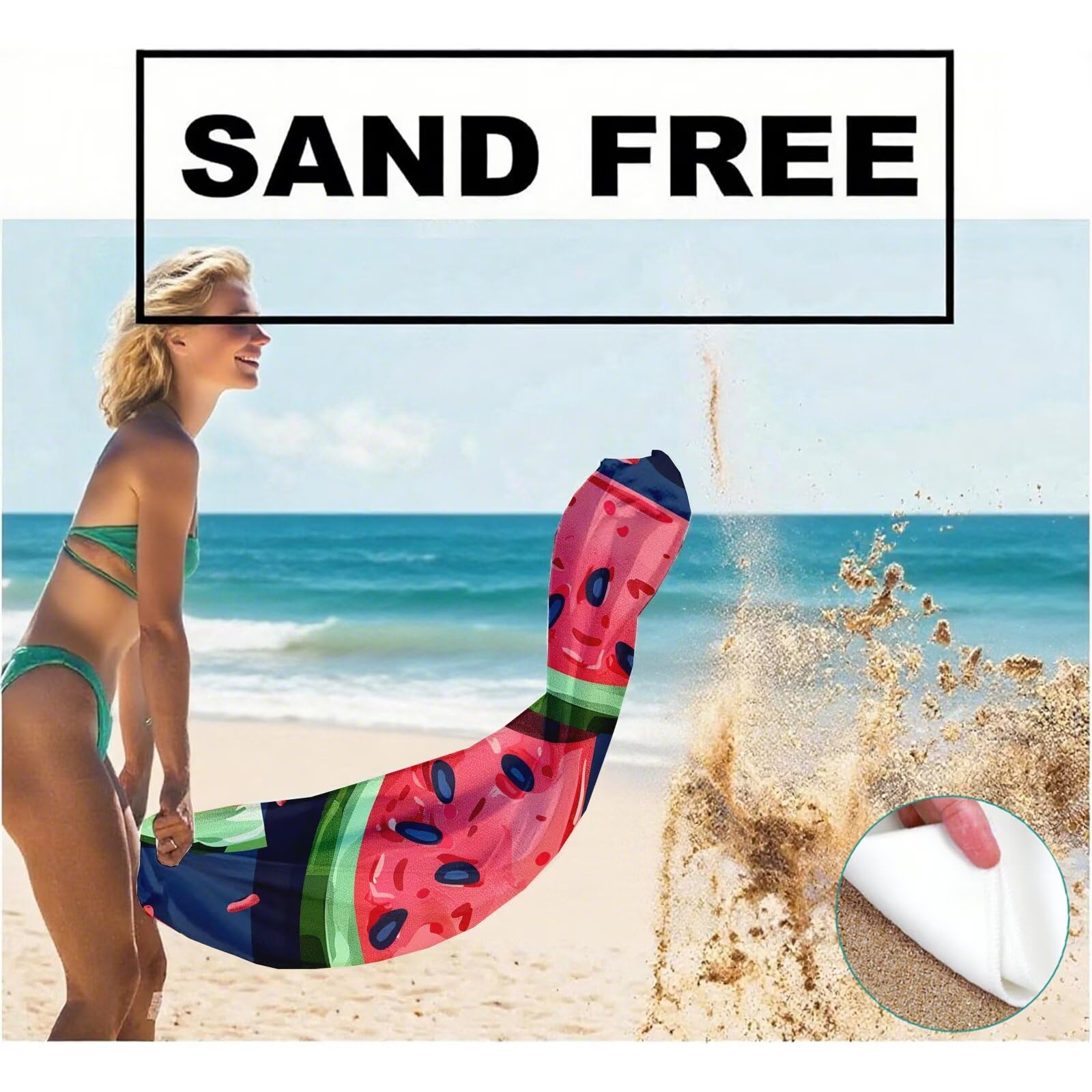 Serviette de Plage Microfibre Serviette Plage 80x180 2 Pack Séchage Rapide, Anti-Sable, Absorbante Fonction drap de plage xxl pour Bain, Sport, Voyages, Sauna, Piscine, Yoga, avec Sac Pastèque Q-268