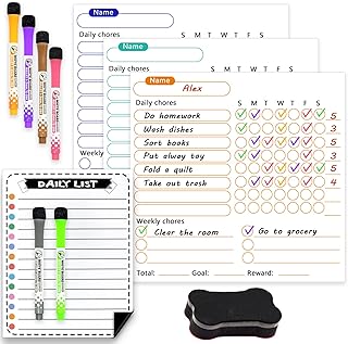 Yeelua Magnetic Chore Chart, 3Pcs Magnetic Reward Chart for Kids & Adults, Teach Toddlers Children Teens Responsibility & Good Behavior, 6 Tip Markers, 1 Dry Erase Whiteboards, 1 Task List Chart