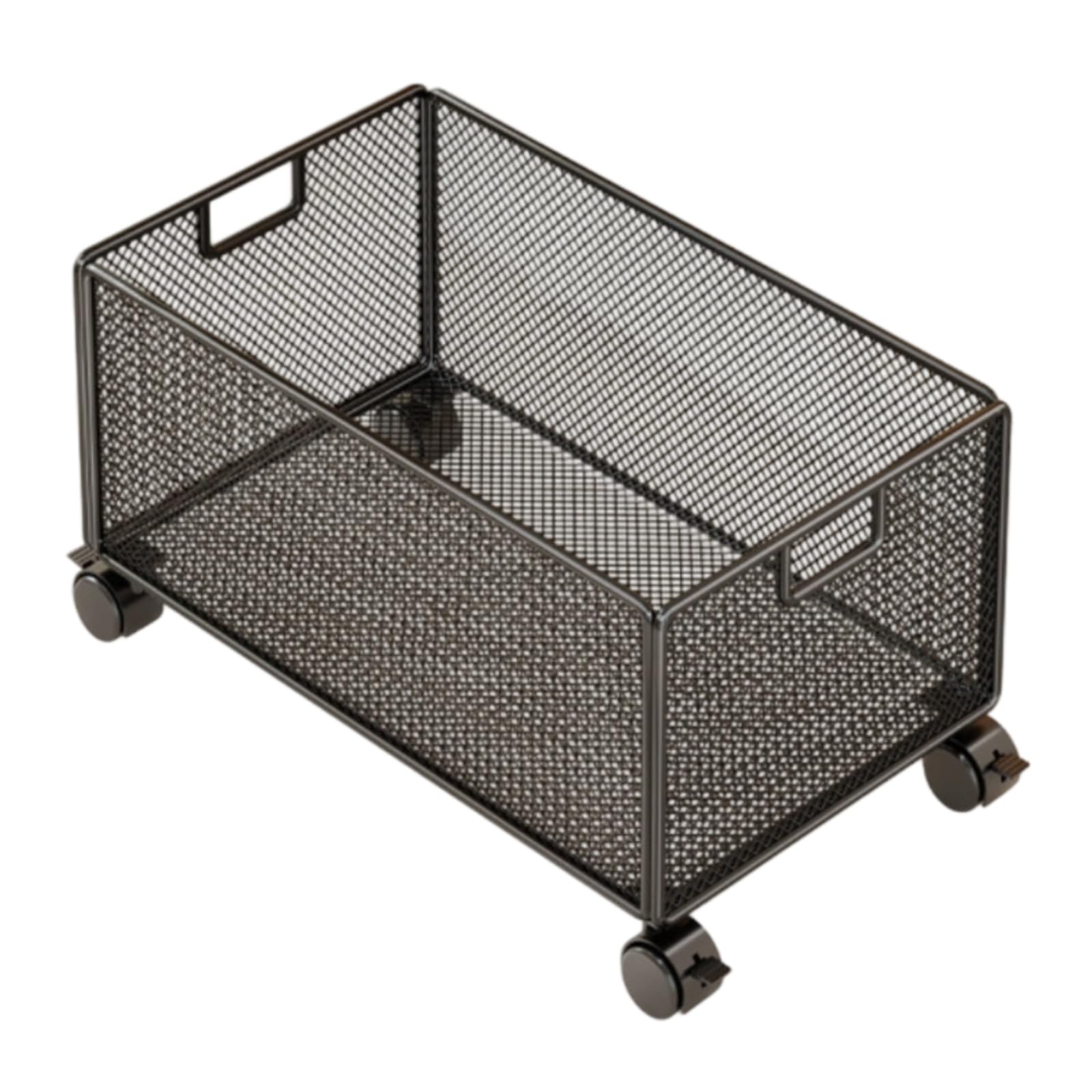 Carrello Libreria un Piano con Cestino a Rete Compatto Carrello Libri con Ruote e Freno Durevole Organizzatore Mobile per Soggiorno, Nero, L