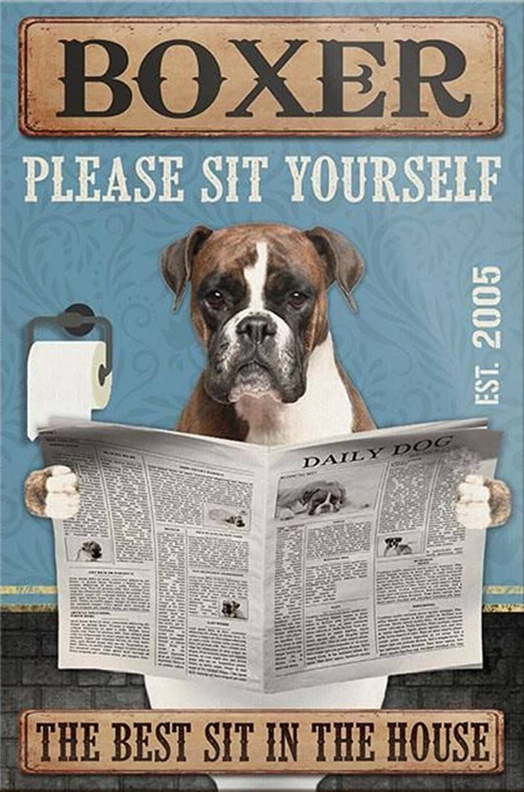 TNND Boxer Dog Bathroom Bathroom Living Room Dog Loveration Metal Sign Art Tin Metal Poster Gift 8x12 inch