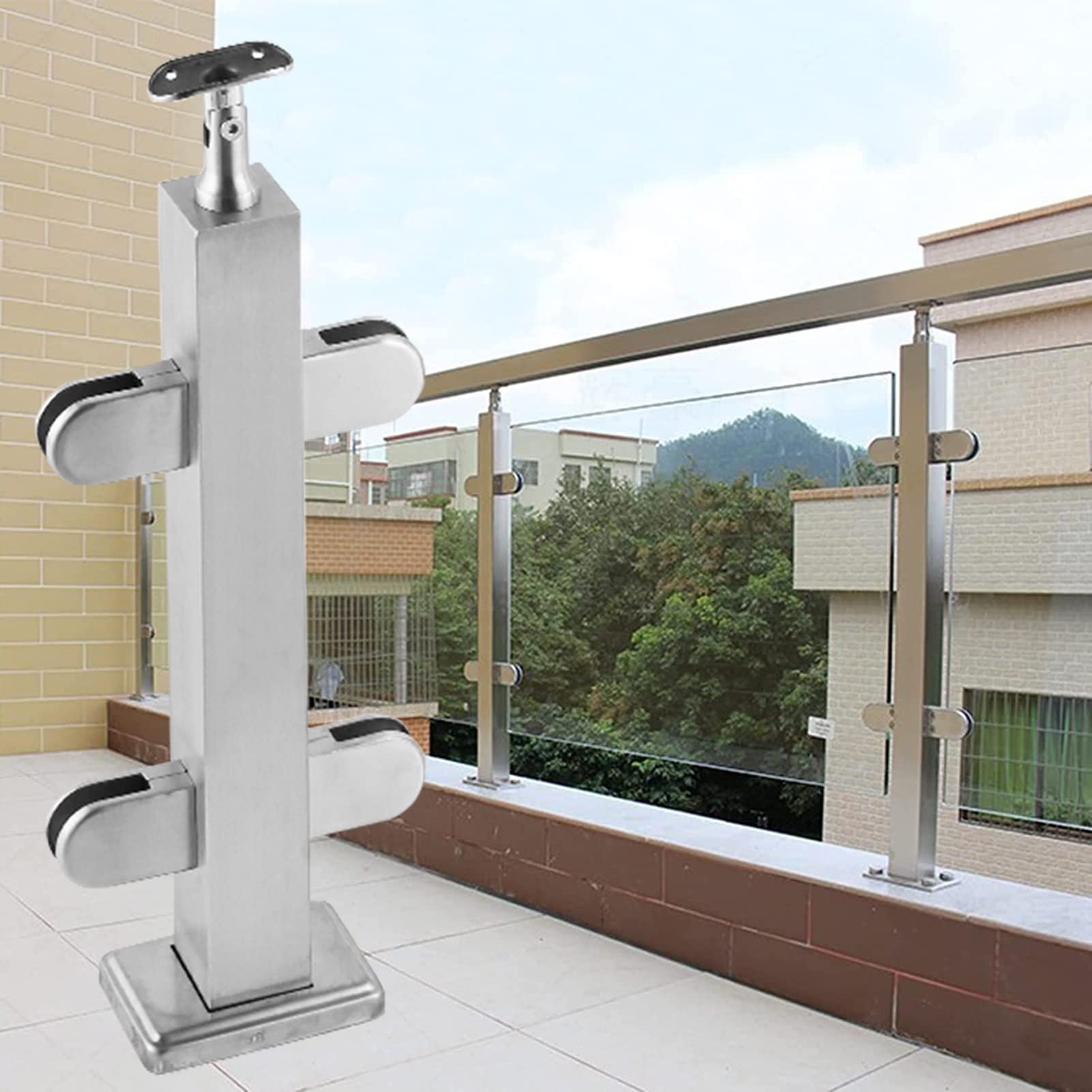 GJZNJYL Commercial Glass Railing Post with Handrail Connectors - 85cm Floor Standing Balustrade for Loft, Porch, Patio, Durable Guardrail Fence System