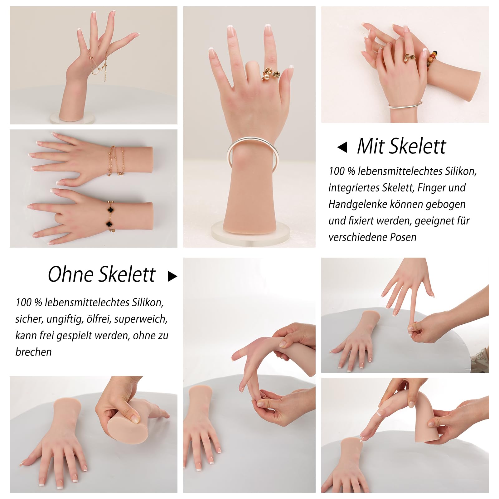 Silikonhand weibliche Modell Hand weibliche Handpuppe Handattrappe | Lebensgroß, zur Präsentation von Schmuck, Halloween-Requisiten für Scherzkekse, Requisiten für Fotoshootings