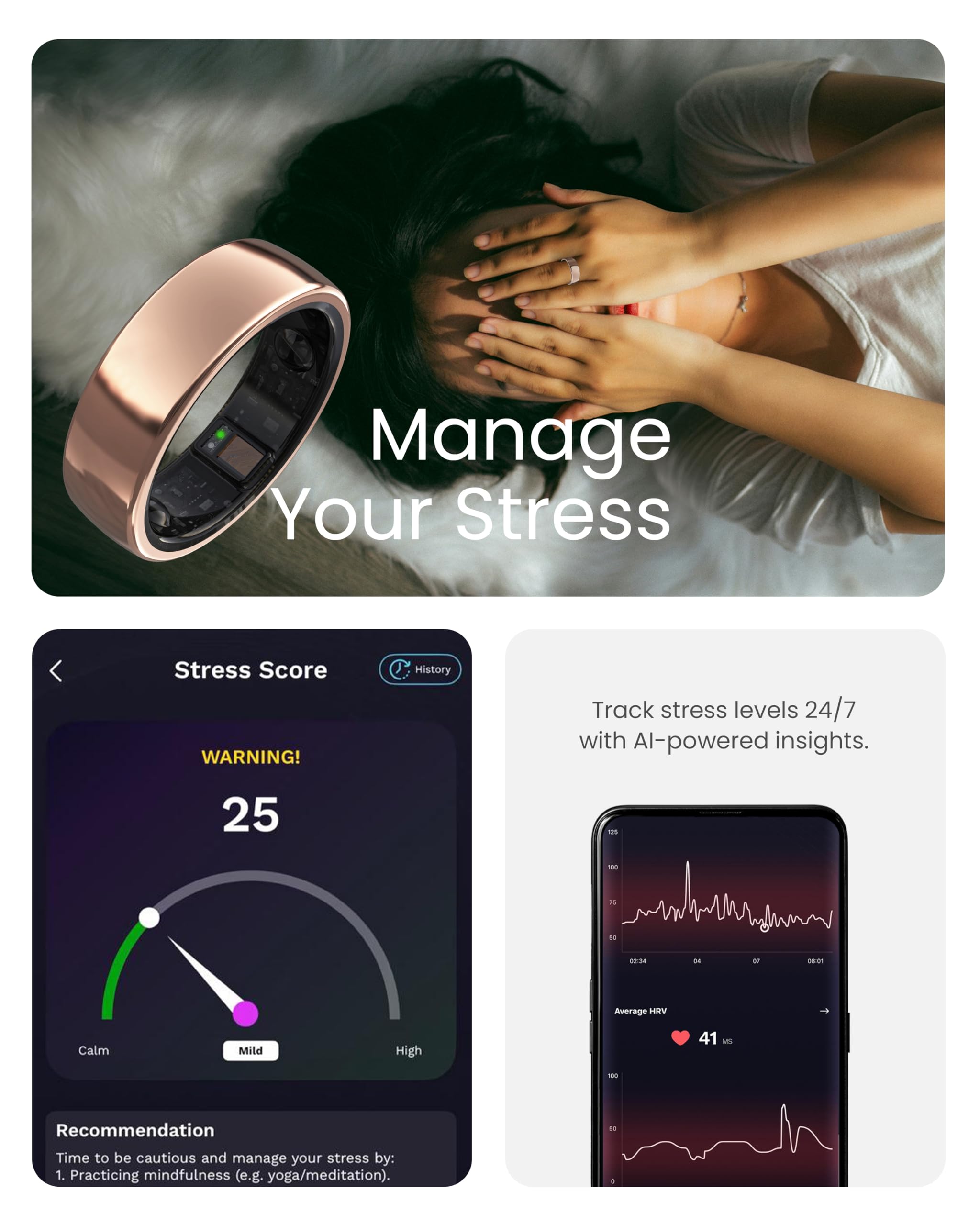 aabo Smart Ring for Men Women |Fitness Tracker Ring| Titanium Design| Sleep Tracker| Easy Connectivity | No App Subscription Required | Water Resistant | Upto 7-Day Battery Life| (Size 7, Silver) 3