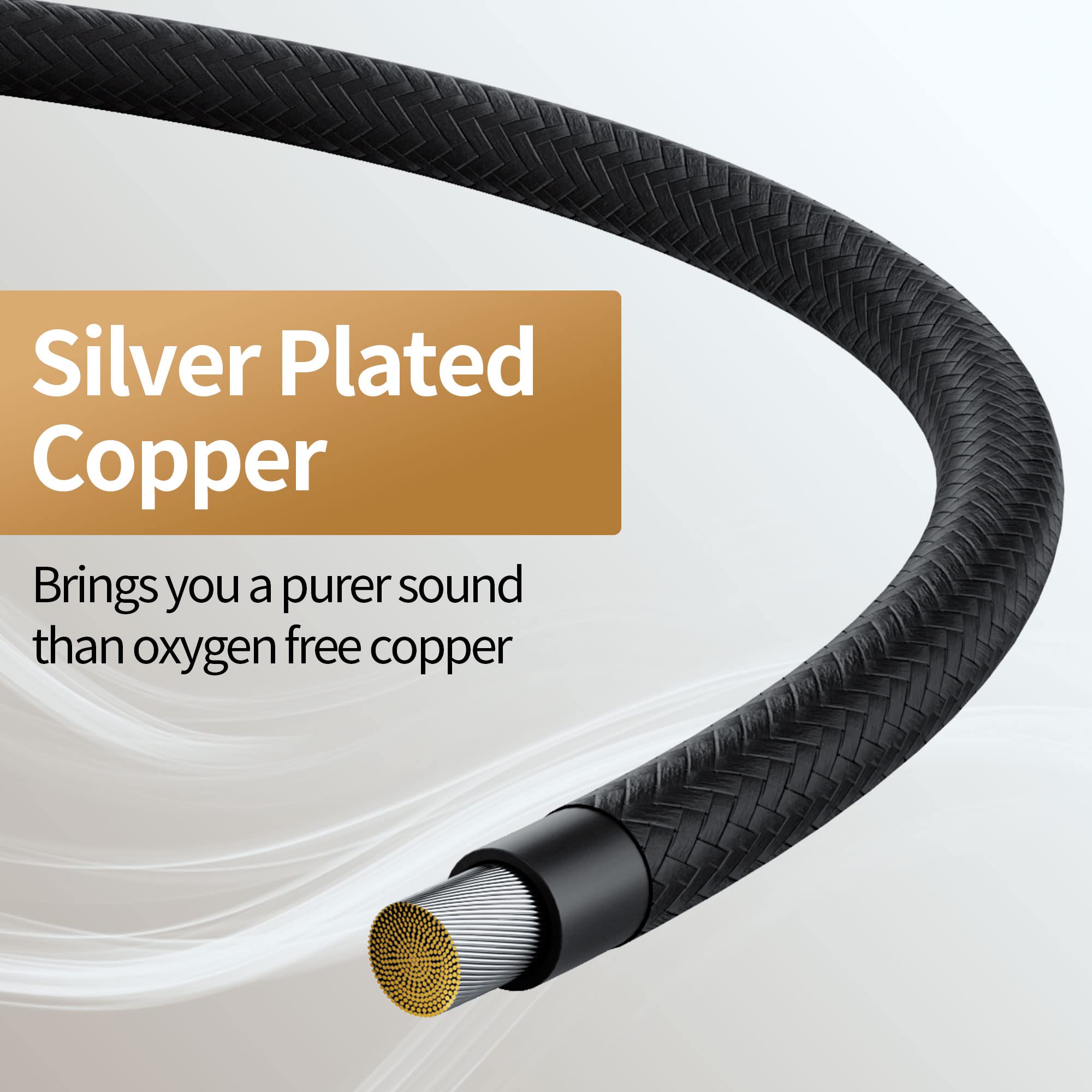 HiFind Geflochtenes 3,5 mm Aux-Kabel (Echter HiFi-Sound, versilbertes Kupfer, SR-geschirmtes Federkern), 3,5 mm geflochtenes Stereo-Audiokabel für Kopfhörer, Auto, Stereoanlage, Lautsprecher, Telefone