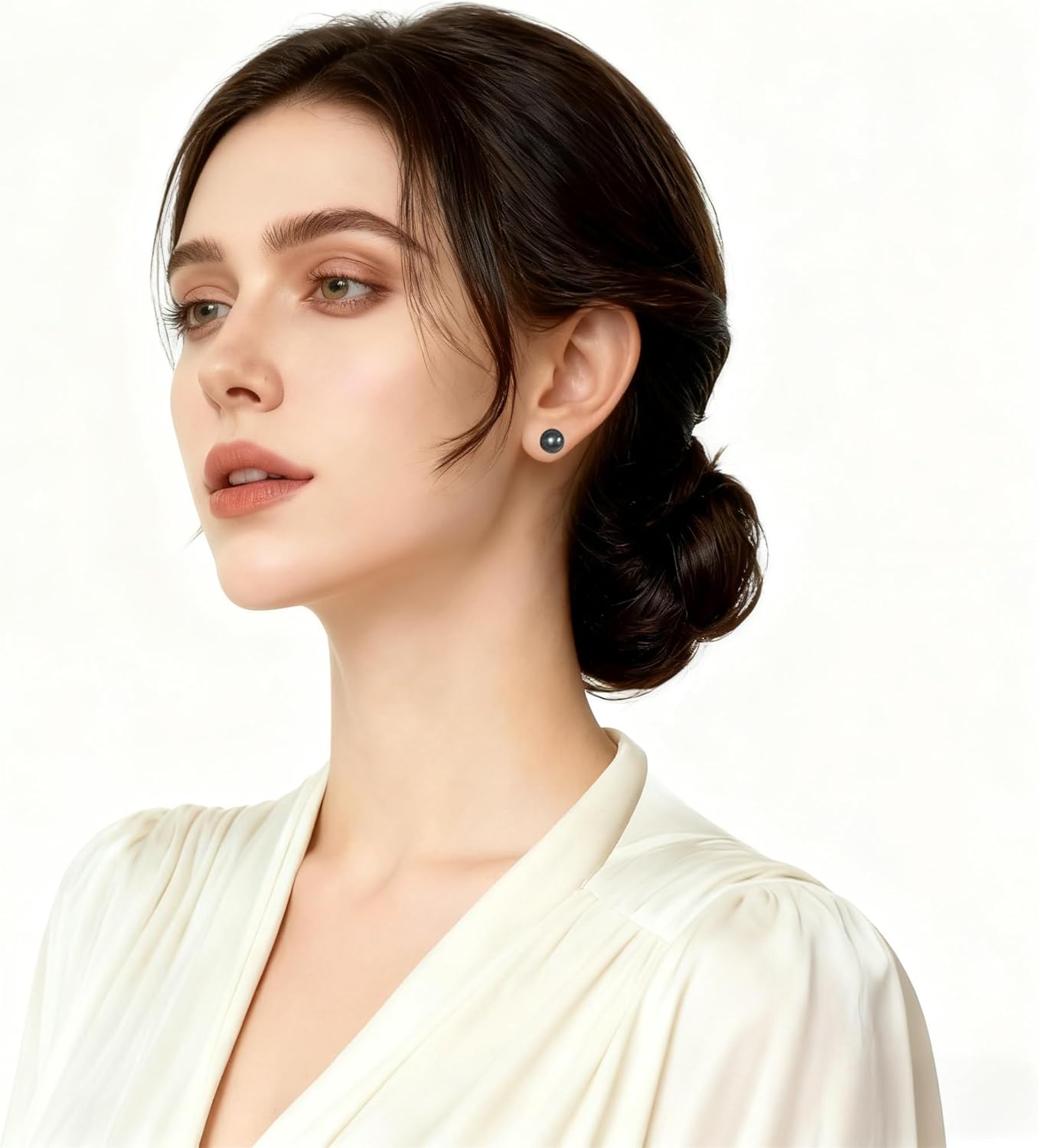 8, 10, 12mm Tahitian Black, Blue Faux Pearl S925 Silver Stud Earrings | Hypoallergenic Rich Radiance Round Pearl Minimalist Studs | Luxury Timeless Meaningful Gift Earrings for Ladies Daily Wear & Gift - Image 4