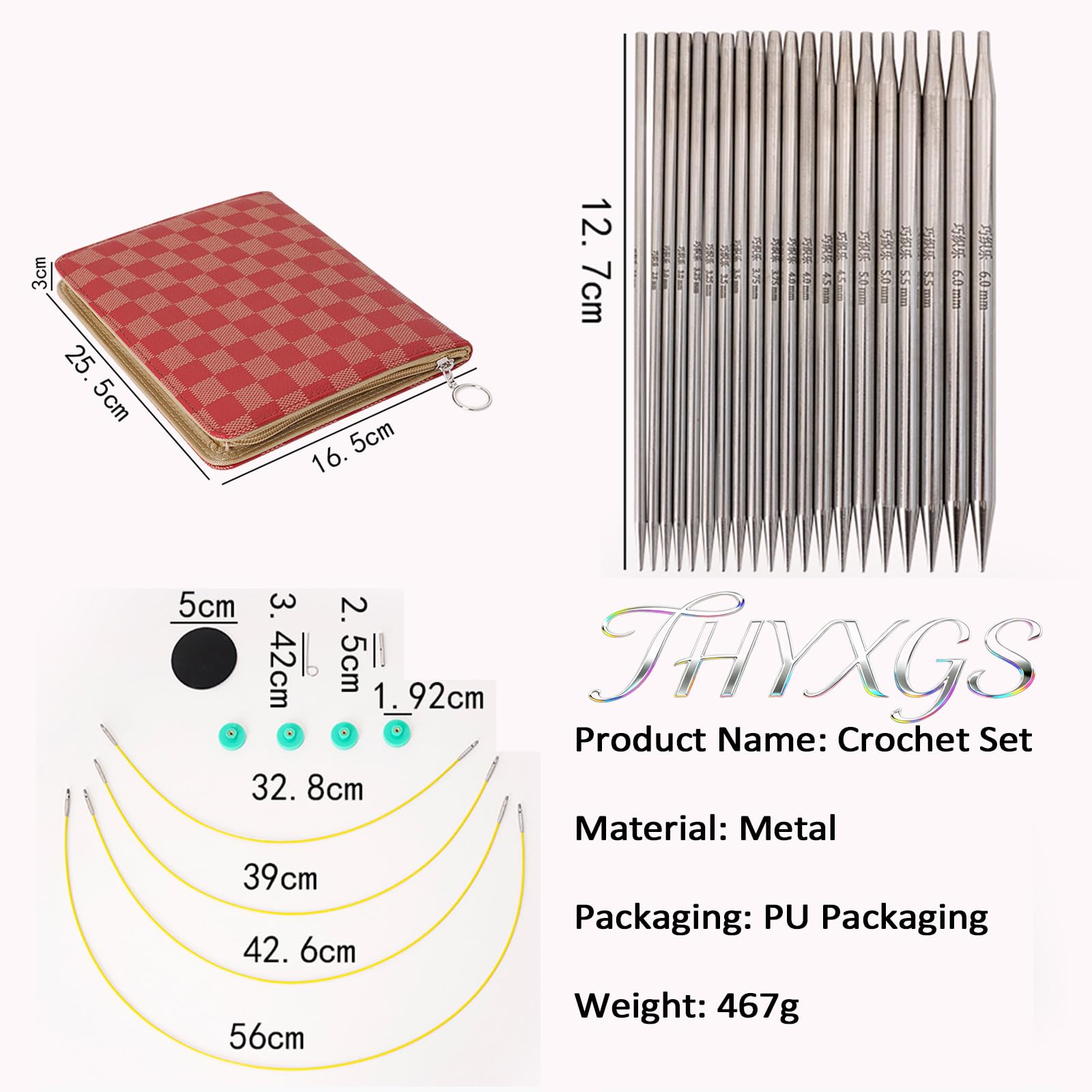 Juego De 20 Agujas Circulares Intercambiables De Acero Inoxidable De 2,8-6,0 Mm, Con Estuche, Ideal Para Tejer Mantas Y Manualidades