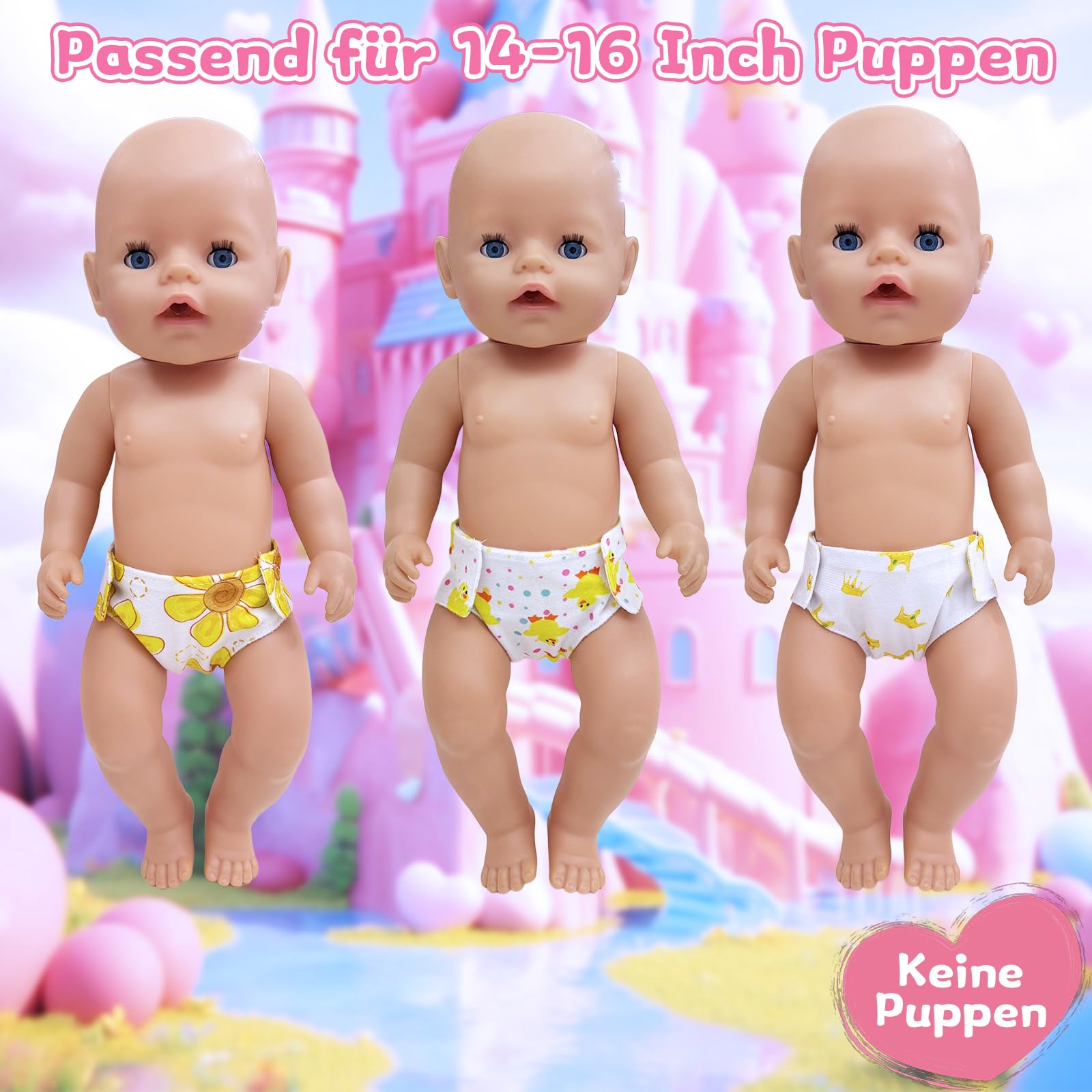 Lot de 6 couches de poupée pour poupée de bébé 30-43 cm, motif fleurs et étoiles, accessoires de poupée réutilisables mignons et exquis, cadeau pour petites filles, 6 pièces vêtements de poupée