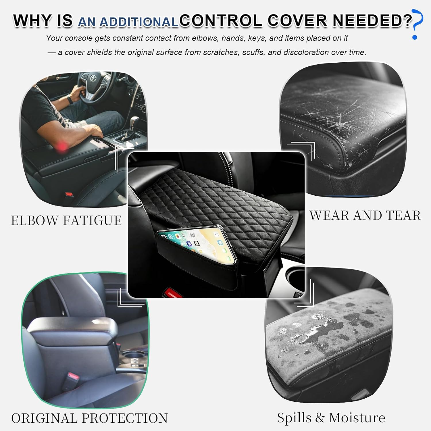 Center Console Cover for Toyota 4Runner 2010-2022 2023 2024 Accessories with Side Pockets, Armrest Cover Thickened PU Leather Car Armrest Box Cushion Pad Protector