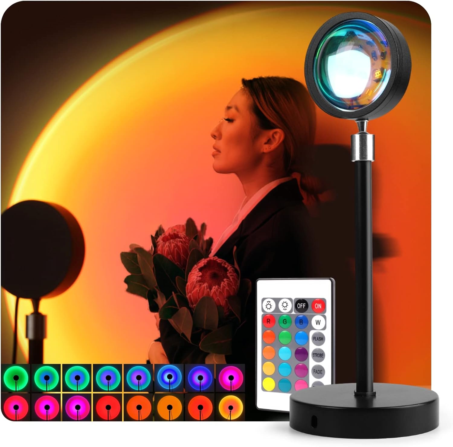 360° Rotatable Sunset Lamp, Baytion RGB 16 Colors & 4 Modes Remote LED
