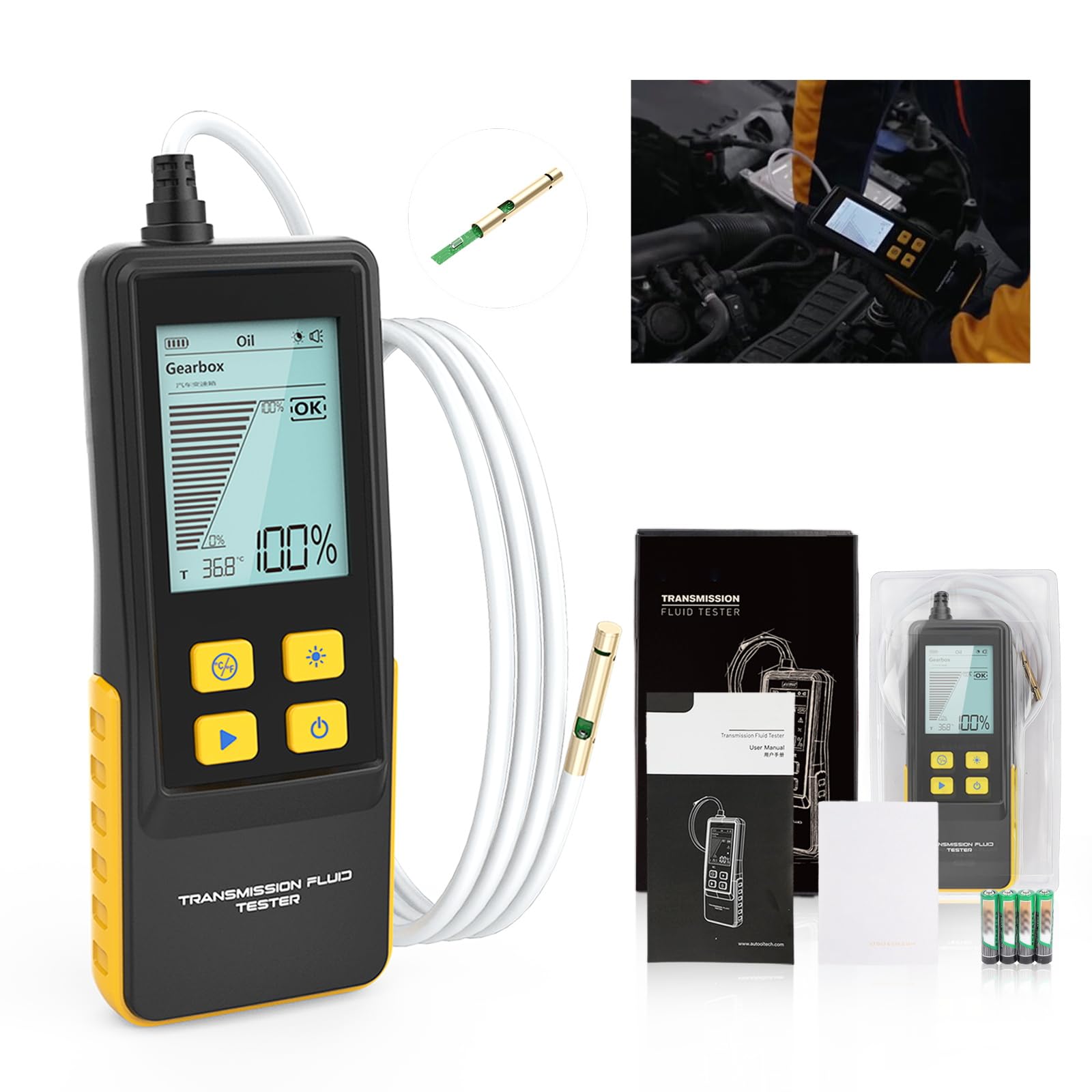 Automotive Transmission Fluid Tester Oil Quality Analyzer - High Precision Diagnostic for Gasoline & Diesel Gearbox Oil Tool 31.5" Probe, Backlight Display, 4 Batteries