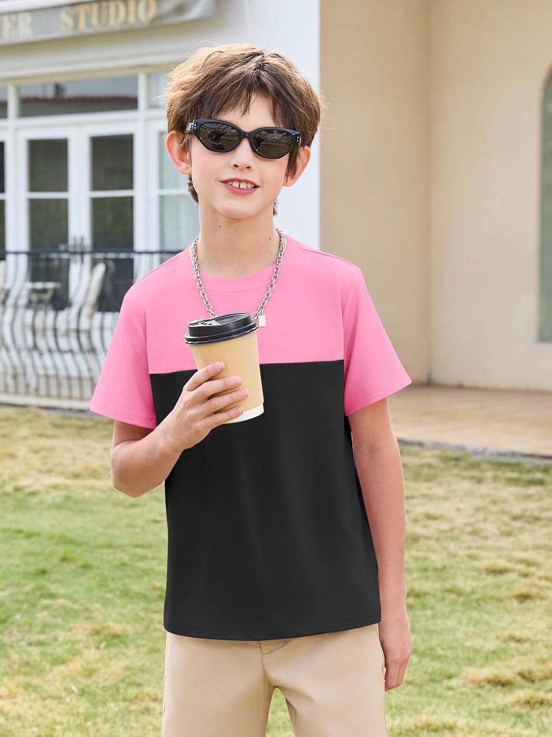 Haloumoning Boys Colorblock Short Sleeve Shirts Kids Summer Crewneck T-Shirts Casual Tops Tees 5-14 Years - Image 5