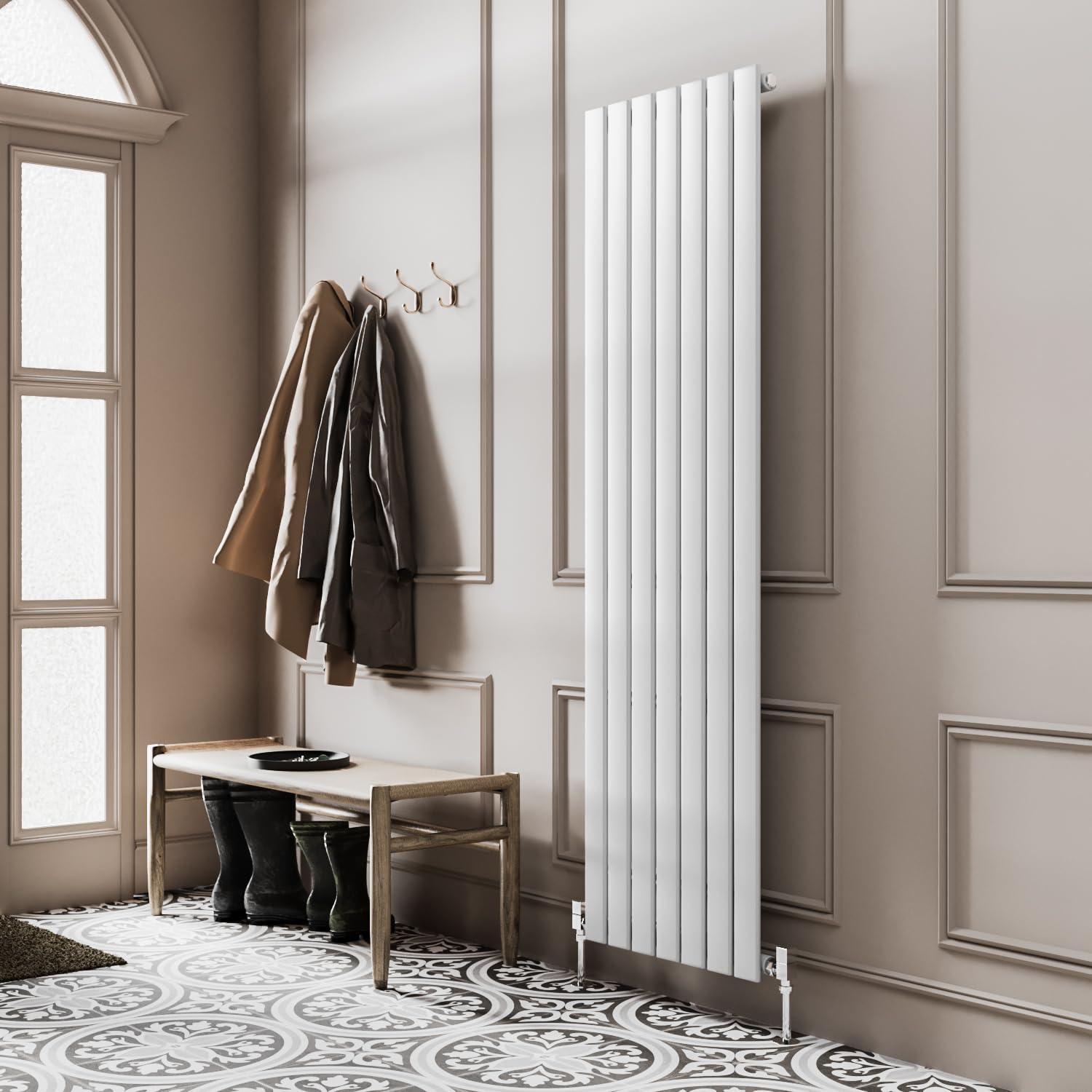 Go Bathrooms Pinta 1800 x 475mm Vertical Radiator Flat Panel Single Column Tall Upright Radiator White Wall Mounted Central Heating Includes Mounting Brackets — image 1