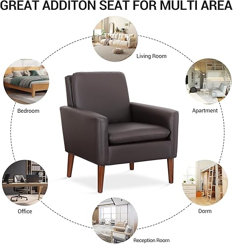 Miniatura 6 de Lohoms Silla decorativa de piel sintética, sillón tapizado, cómodas sillas de lectura para dormitorio, habitación de invitados, asiento de muebles