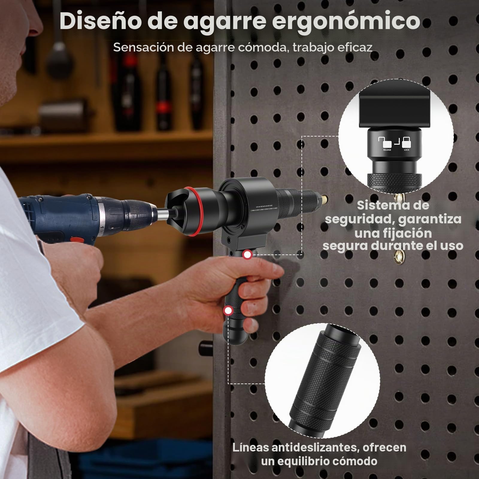Adaptador 2 en 1 para Remachadora para Taladro y Atornillador, Juego de Adaptadores Remachadora de Tuercas para Remaches 2,4-6,4 mm y Tuercas Remachadas M3-M12, accesorio profesional de remache