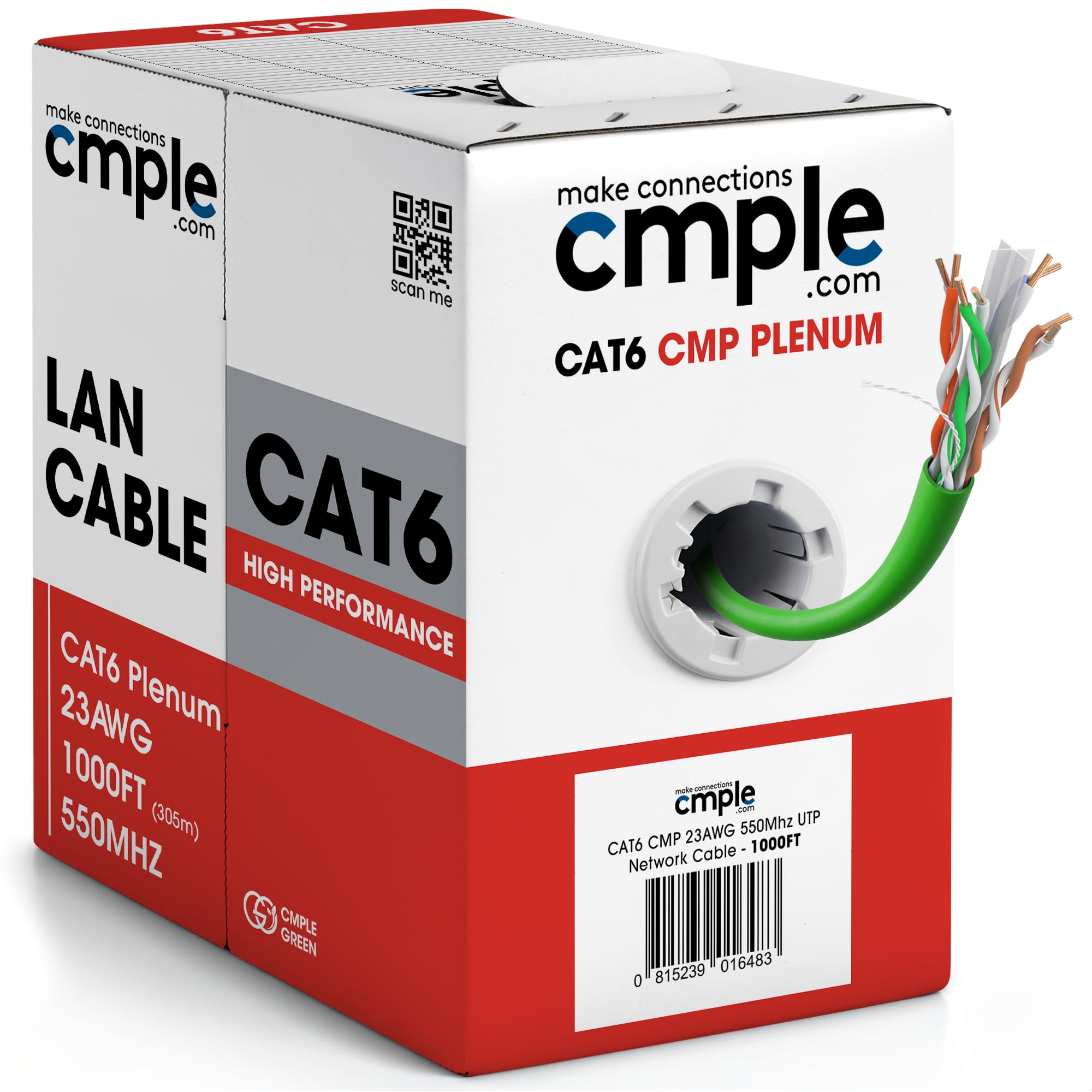 Cmple - Cavo Ethernet Plenum Cat 6 da 304,8 m, cavo Cat6 (CMP) 350 MHz a doppino intrecciato non schermato (UTP) 10 Gigabit, cavo Ethernet bulk - verde