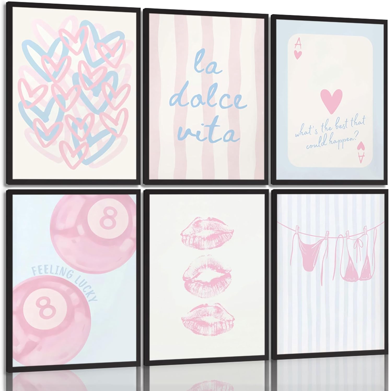 6Pcs Pink Preppy Wall Art,Y2k Coquette Trendy Girly Poster Prints Wall Decor, for Girls Bedroom College Dorm Apartment Decor,(Unframed) 12x16InInch