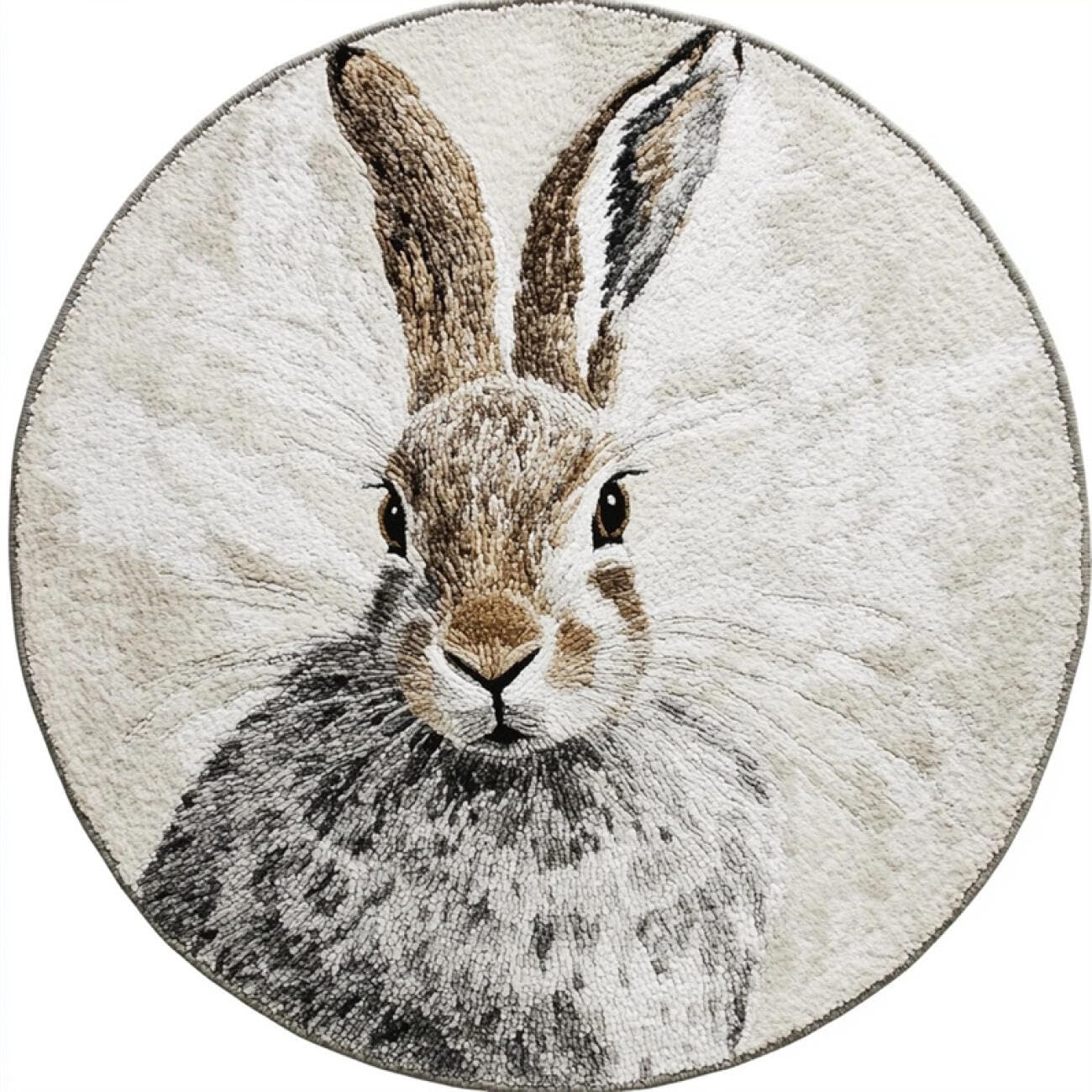 Kitquiver Round Rug Latch Hook Kit Rabbit Portrait 50x50cm