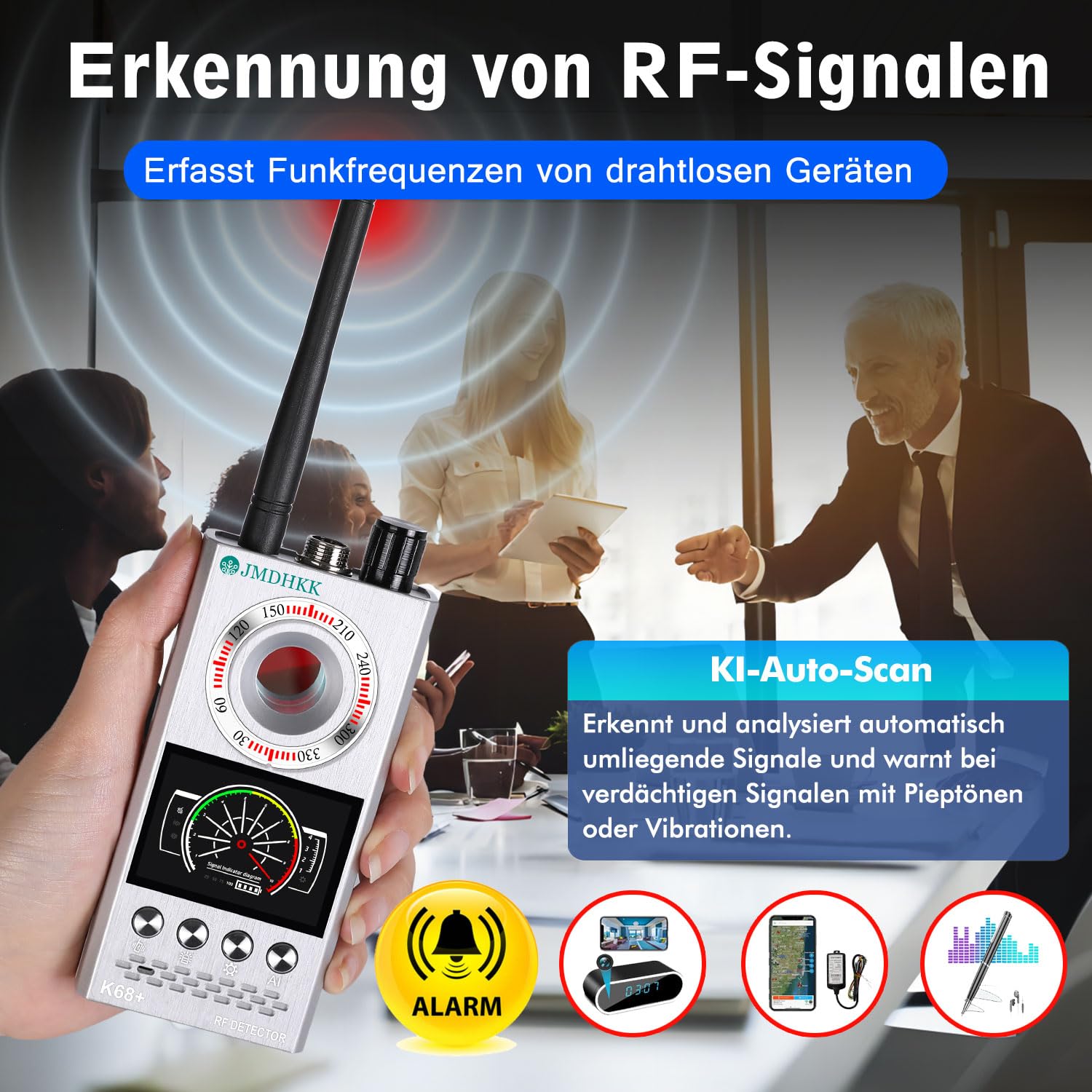 JMDHKK Versteckter Kamera- und Wanzendetektor – Magnetischer Tracker- und Funksignalfinder für Zuhause, Büro, Hotel, Auto – Erweiterter Privatsphärenschutz für Reisen & Sicherheit (Weiß)