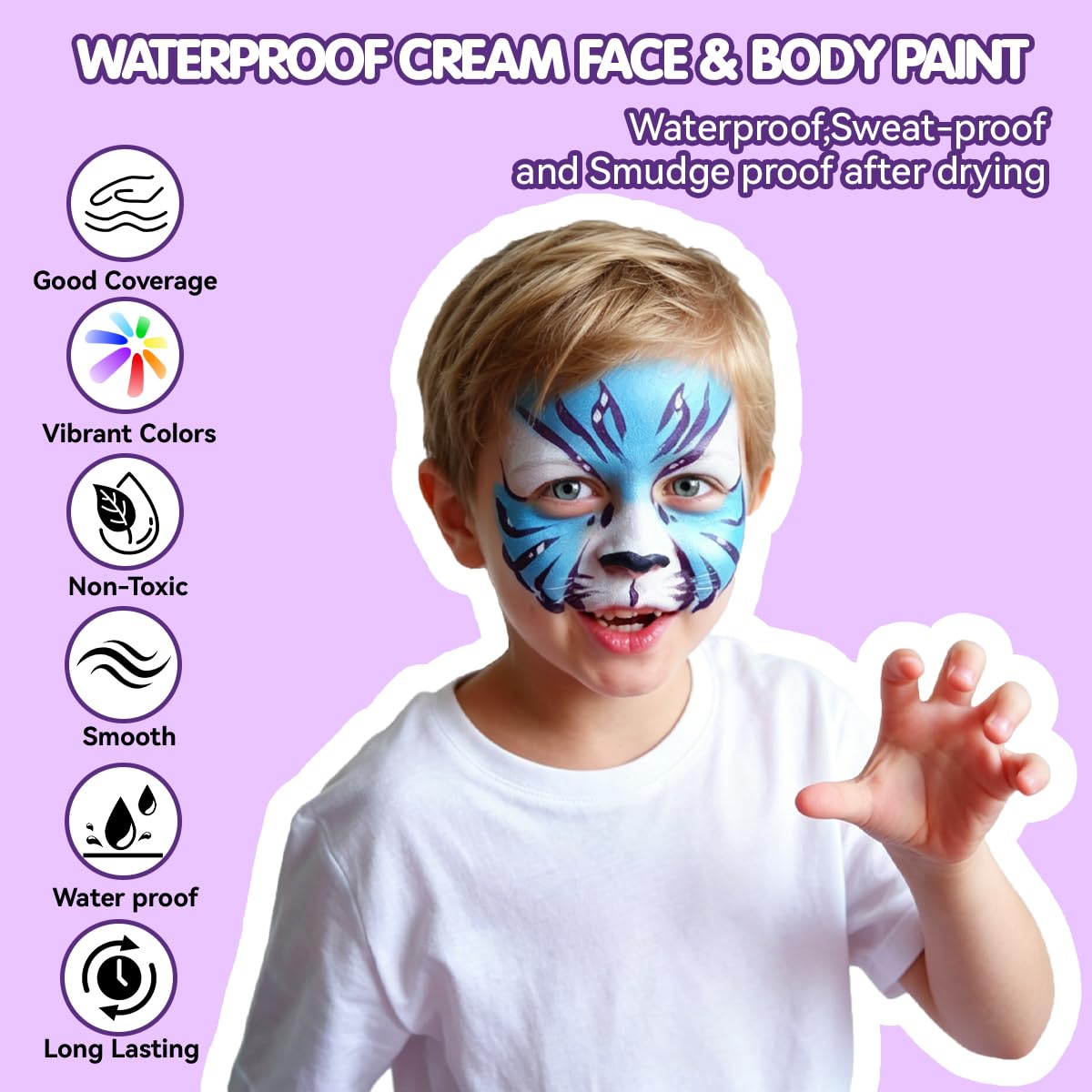 Bowitzki Set di 12 colori per il viso, impermeabili e a prova di sbavature, crema a prova di sudore, per Halloween, carnevale, feste cosplay