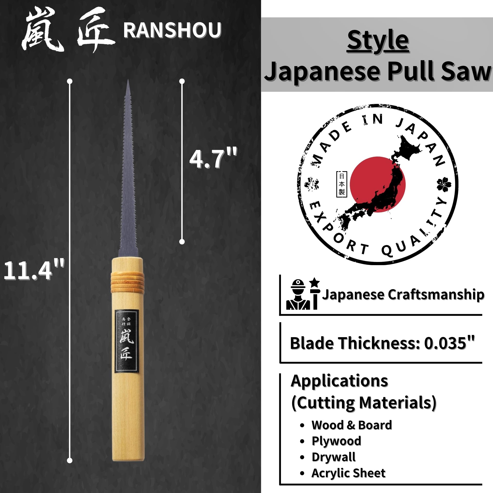 Sierra de tracción japonesa para carpintería, mini sierra de ojo de cerradura de 4-3/4 pulgadas, fabricada en Japón, sierra de mano Ryoba de doble filo para madera, madera contrachapada, yeso