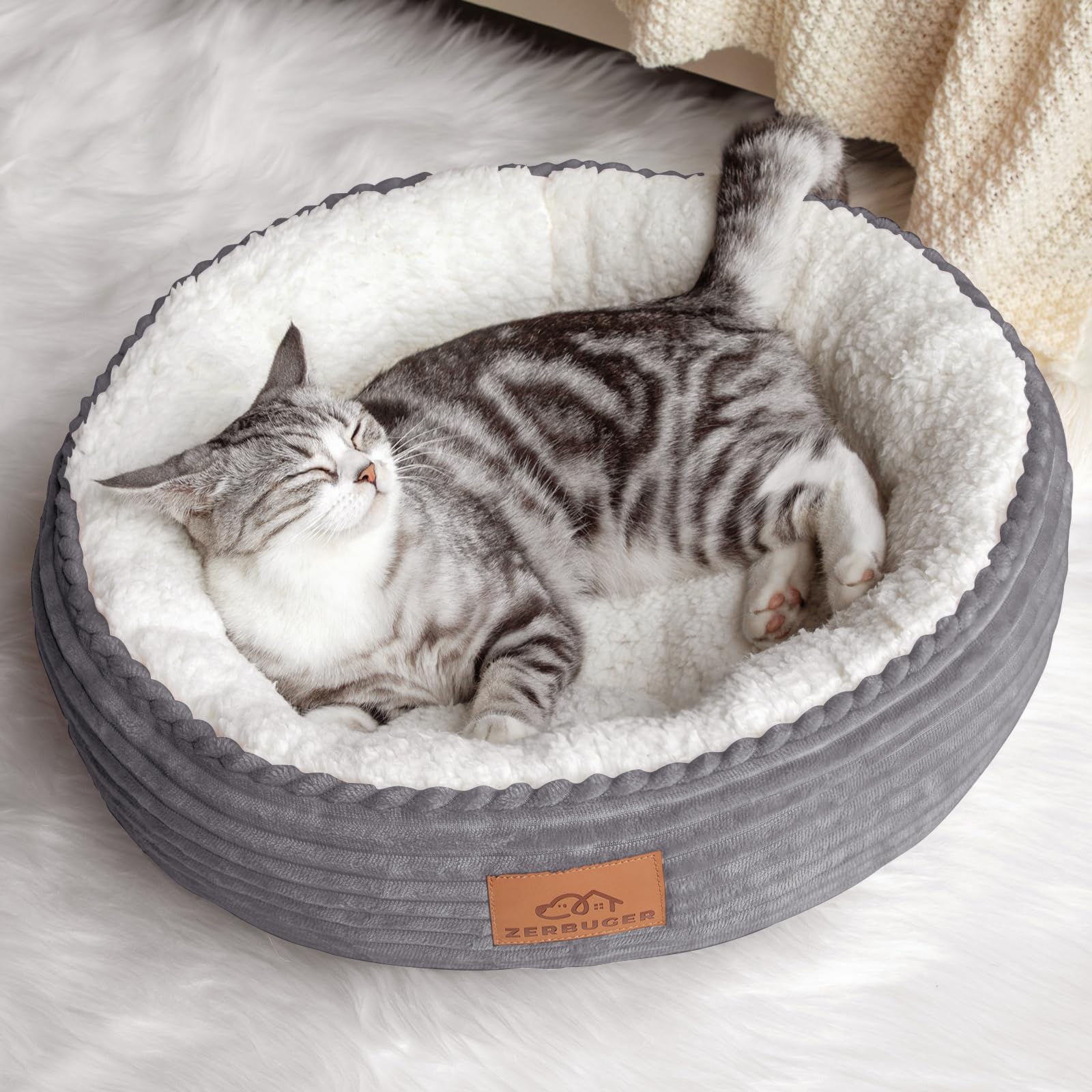 Cat Bed, 20In Dog Beds for Small Dogs, Calming Cat & Dog Beds for
