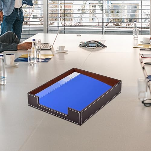 Miniatura 7 de Bandeja apilable de piel sintética de 1 capa para documentos de oficina, bandeja de papel para cartas, soporte organizador de documentos (café)