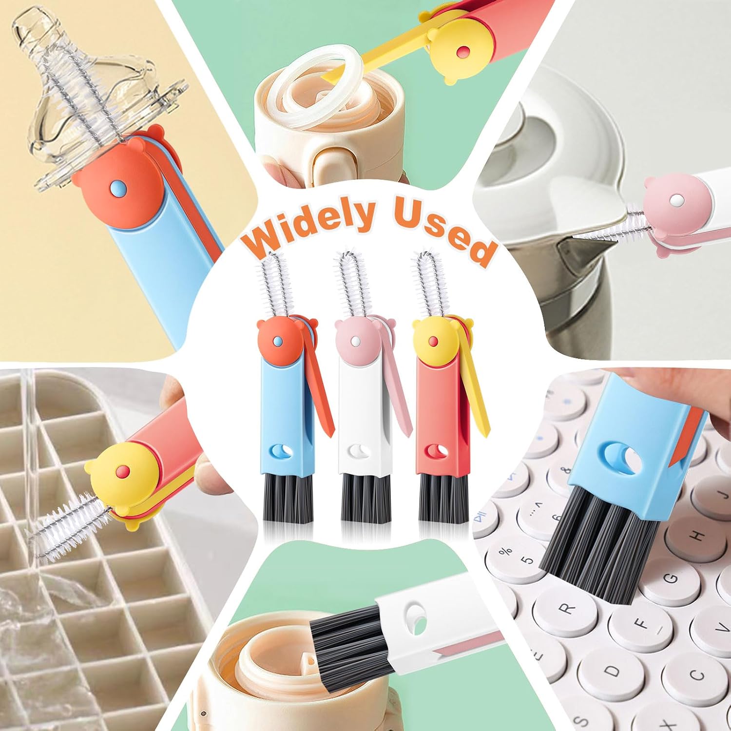 3 in 1 Cup Lid Cleaning Brush, Portable Gap Cleaner Brush - Multifunctional Bottle Cleaning Brush for Bottle Gap/Tight Spaces/Travel Bottle Lid, Home Kitchen Crevice Brush Tools, 3 PCS