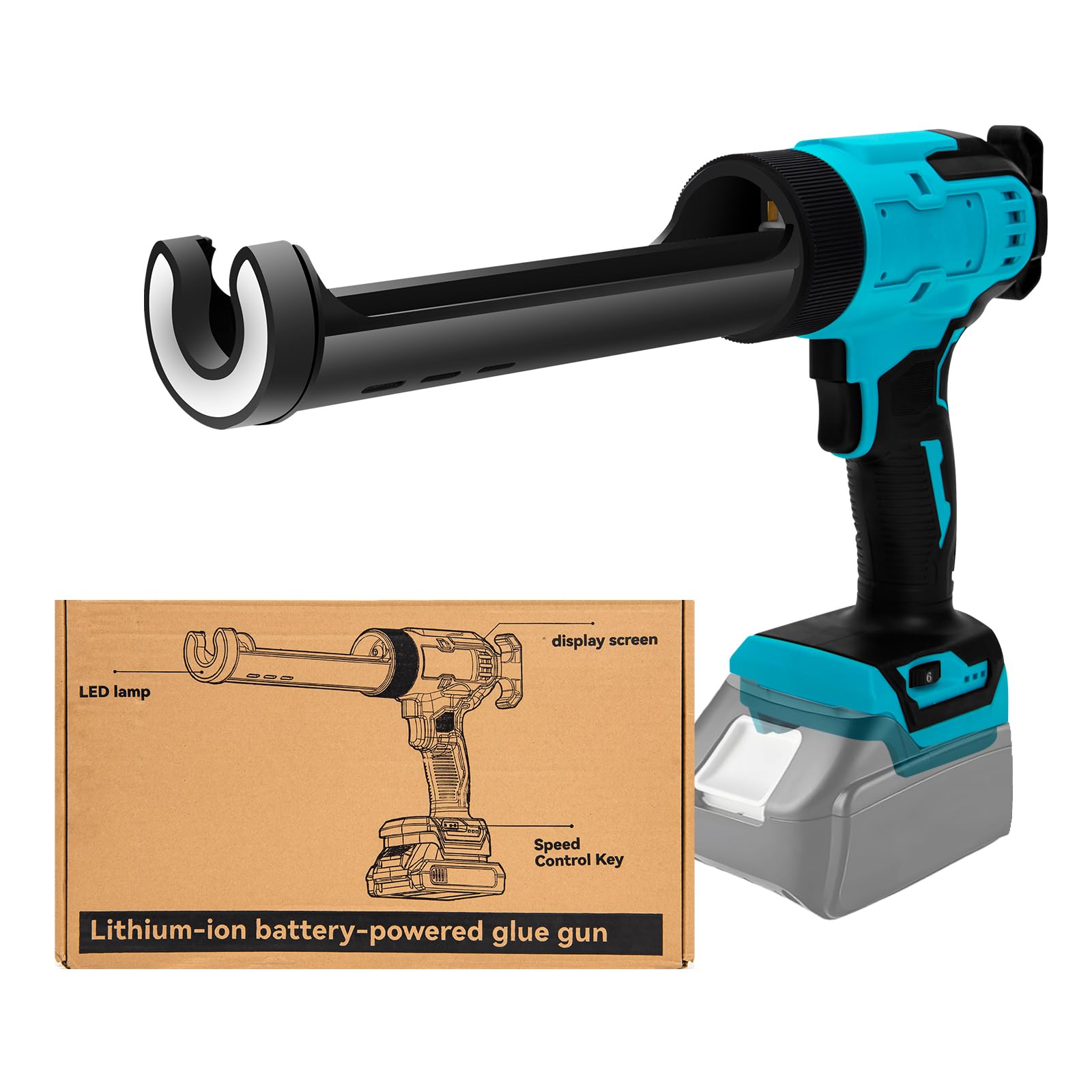 Pistola Silicona Bateria Compatible con Makita 18V, Pistola de Silicona Electrica con Sistema Antigoteo, 6 Velocidades Ajustables y Luz LED, Pistola de Calafateo de 300ml (Sin Bateria)