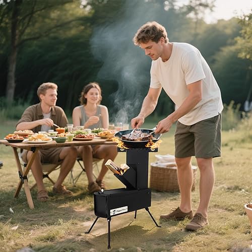 Miniatura 2 de Estufa de cohete portátil plegable de leña para acampar para cocinar al aire libre, picnic, barbacoa, caza, pesca, estufa de cohete de bolsillo de