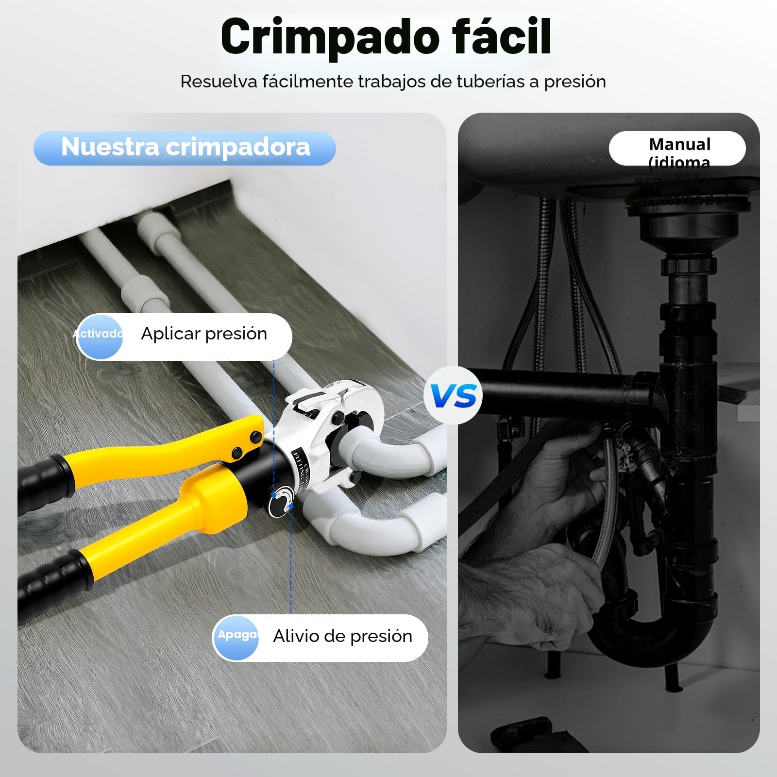 Alicates de prensa hidráulica TH 12 tonos, 16-32 mm, mordazas de presión 360° para tubos compuestos y accesorios